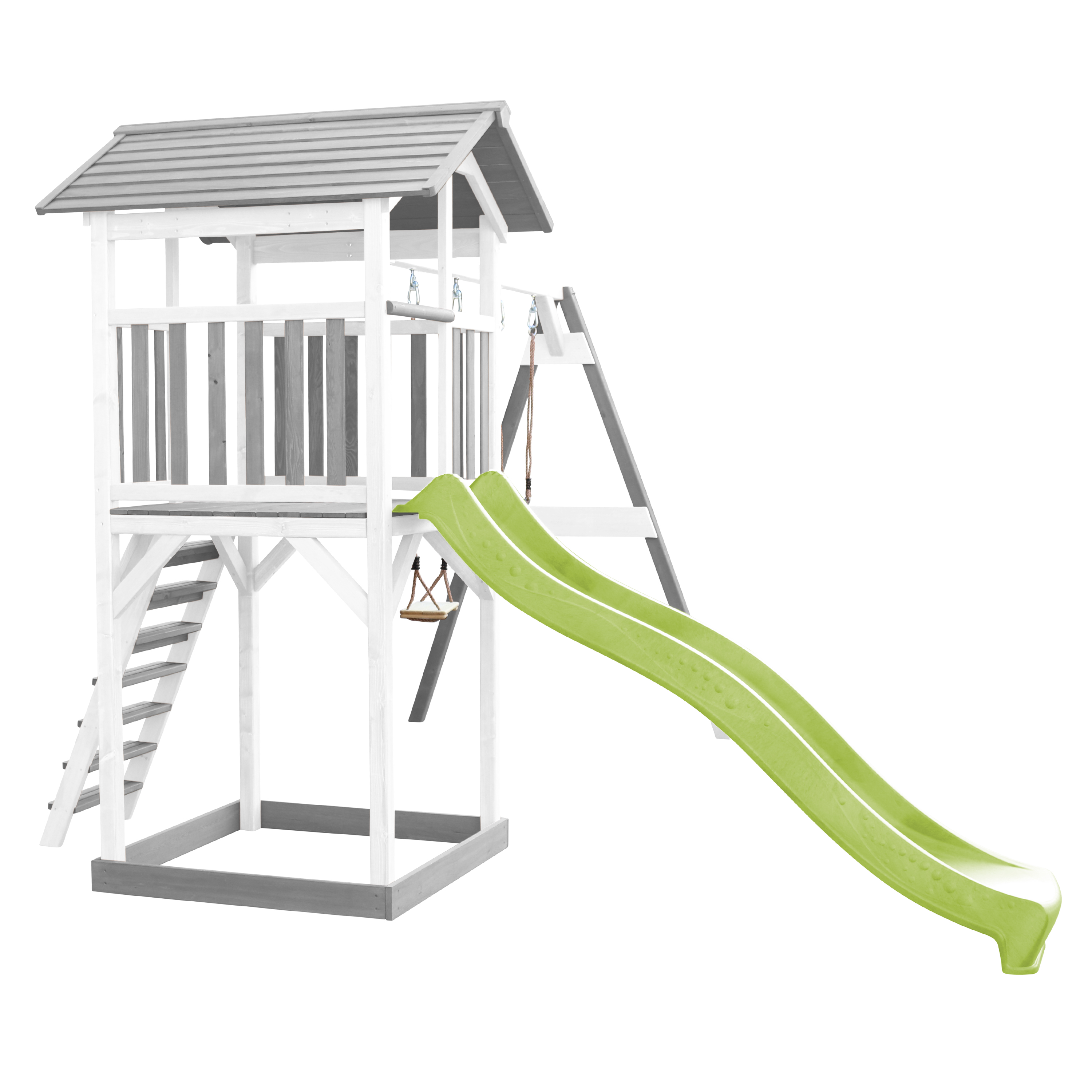 AXI Beach Tower with Double Swing Set GreyWhite - Lime Green Slide