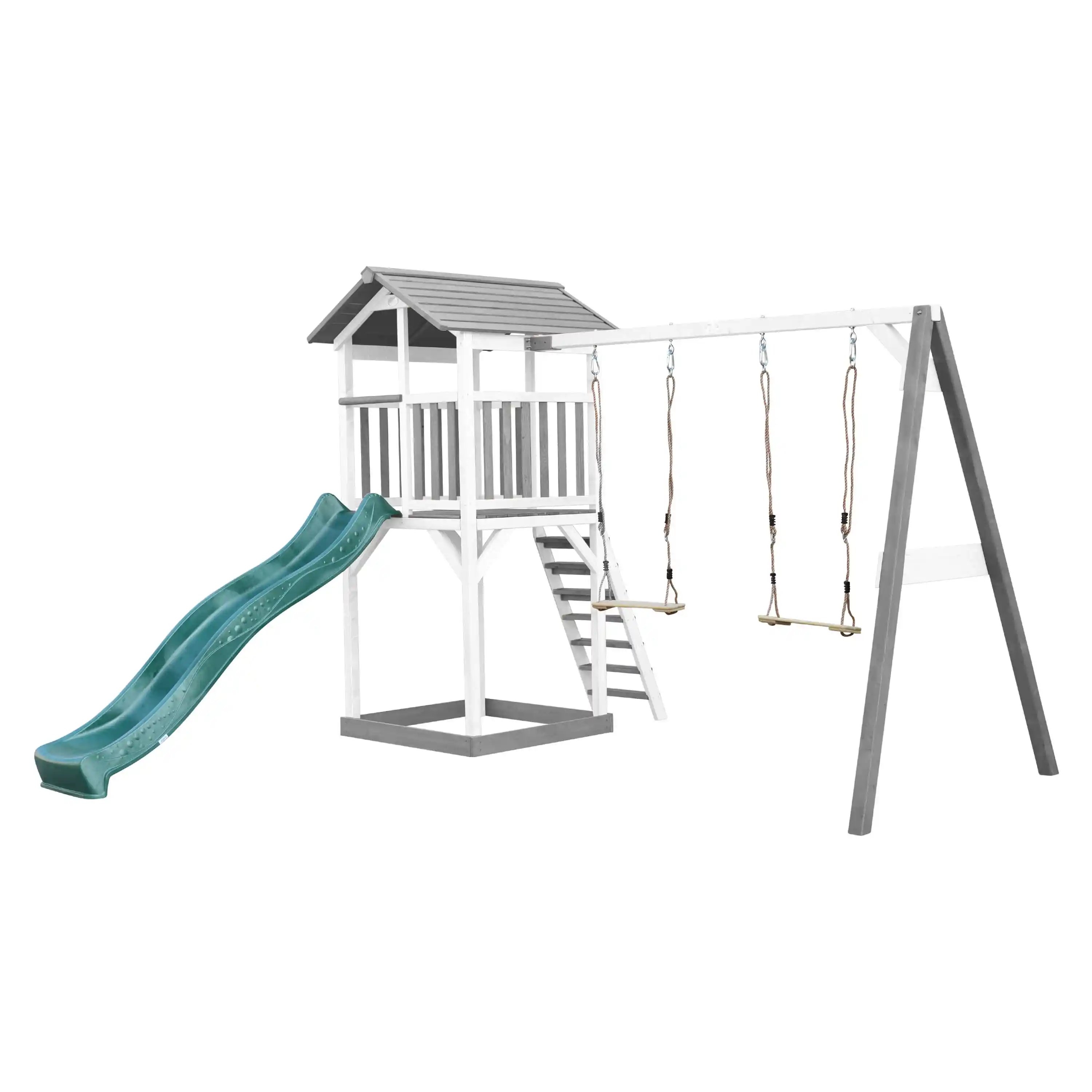 AXI Beach Tower with Double Swing Set Grey/White - Green Slide