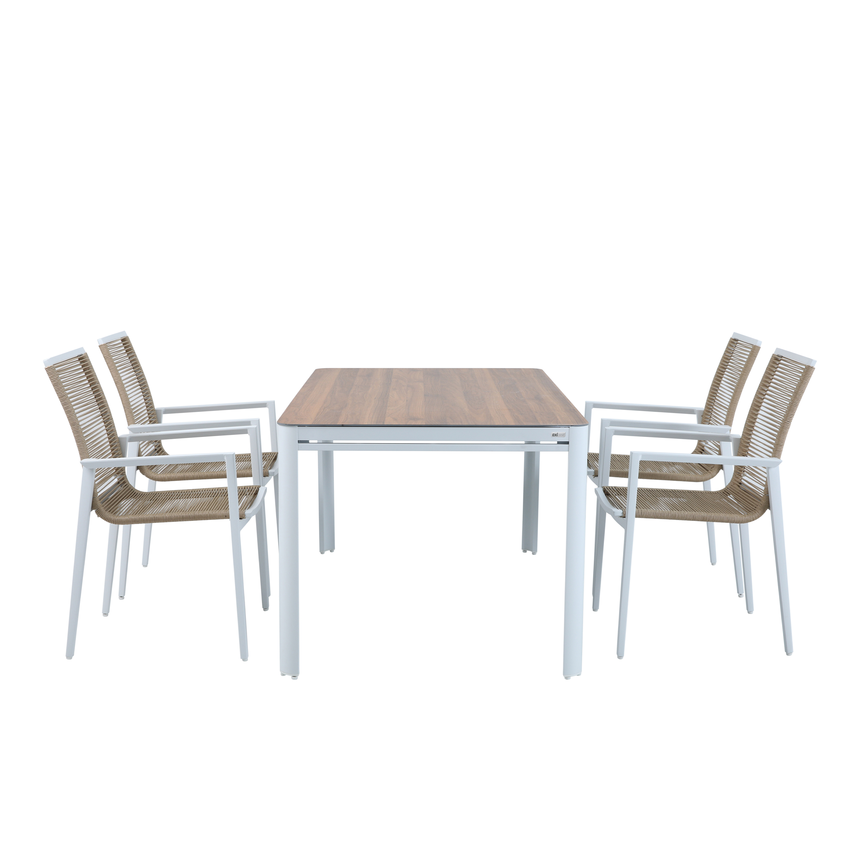 AXI Zora Garden Set with 4 chairs - White/Wood-look PSPC