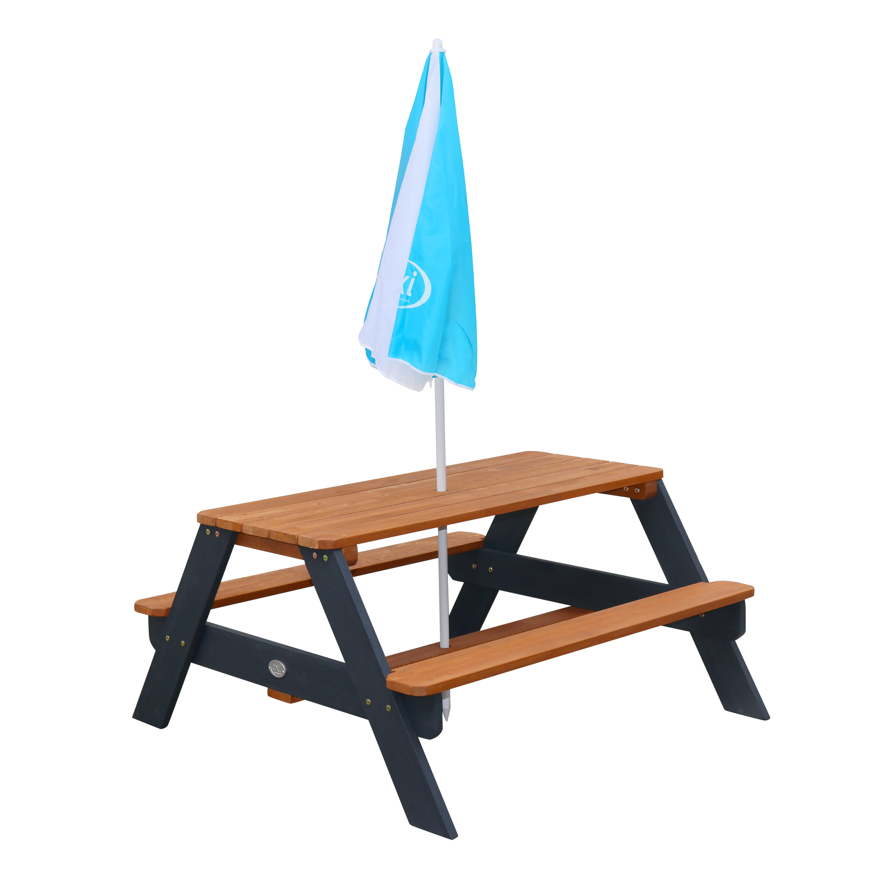 AXI Nick Picnic Table Anthracite/Brown - Umbrella Blue/White