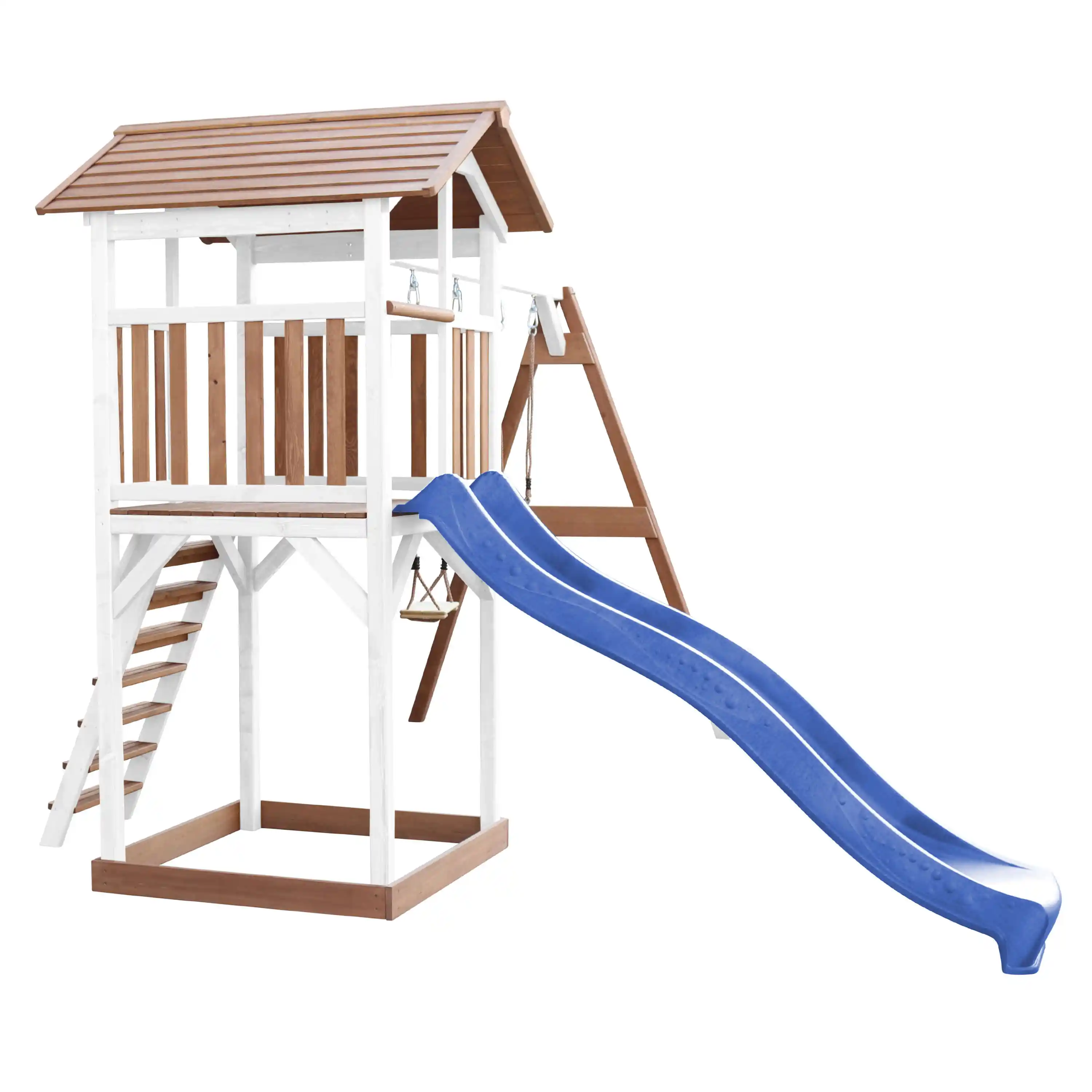 AXI Beach Tower with Double Swing Set Brown/White - Blue Slide