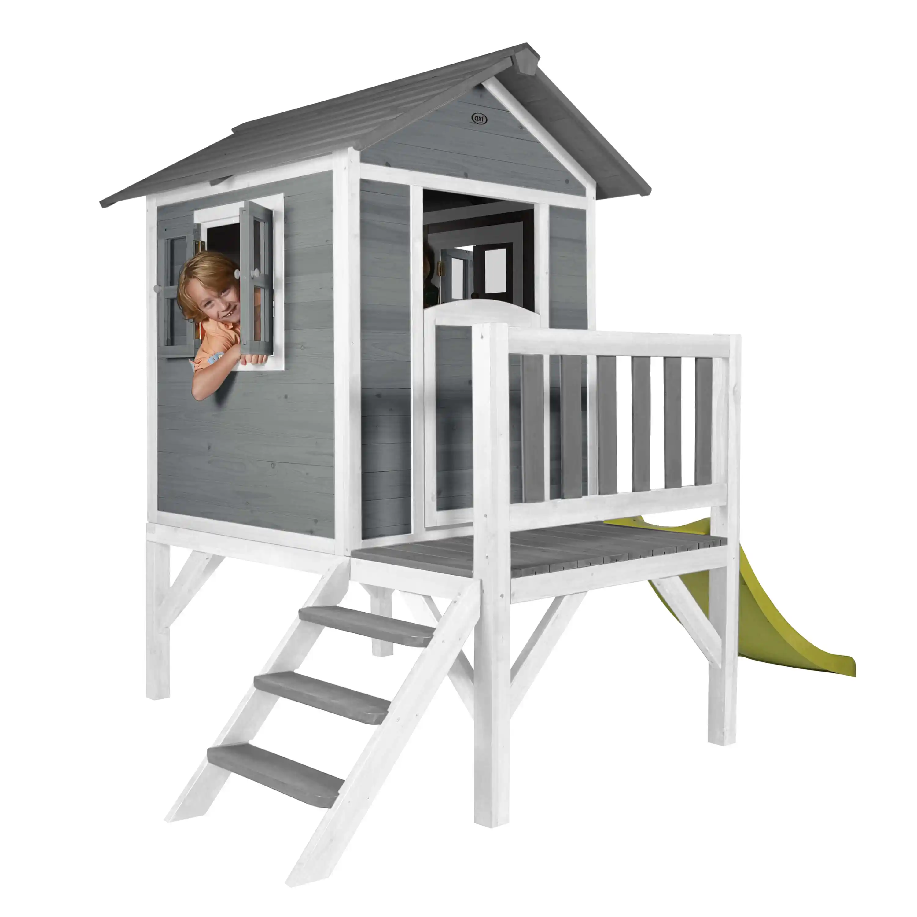 AXI Lodge XL Playhouse Cool Grey - Lime Green Slide