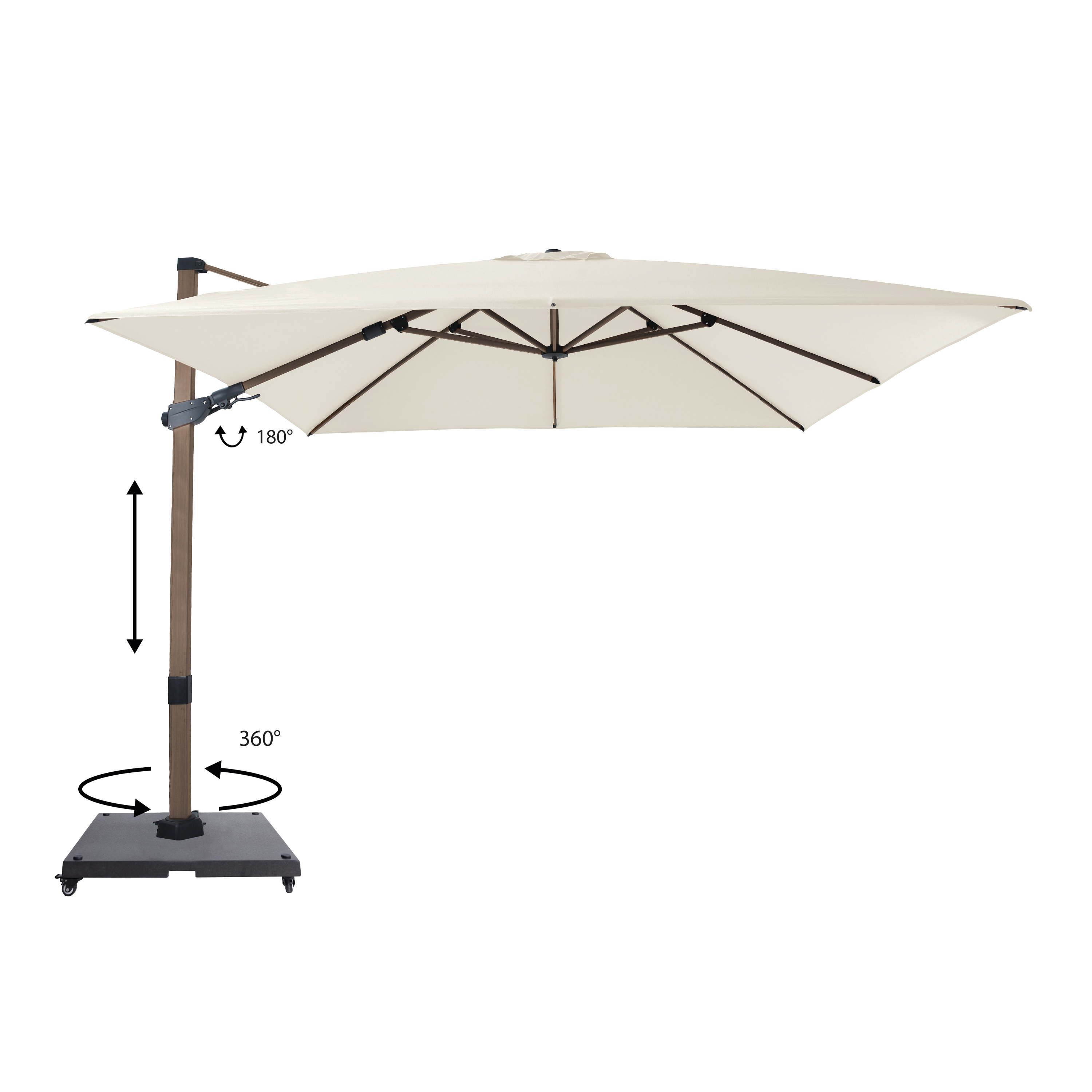AXI Apollo Premium Cantilever Parasol 300x300cm incl. granite base with wheels Oaklook/Beige – Complete set