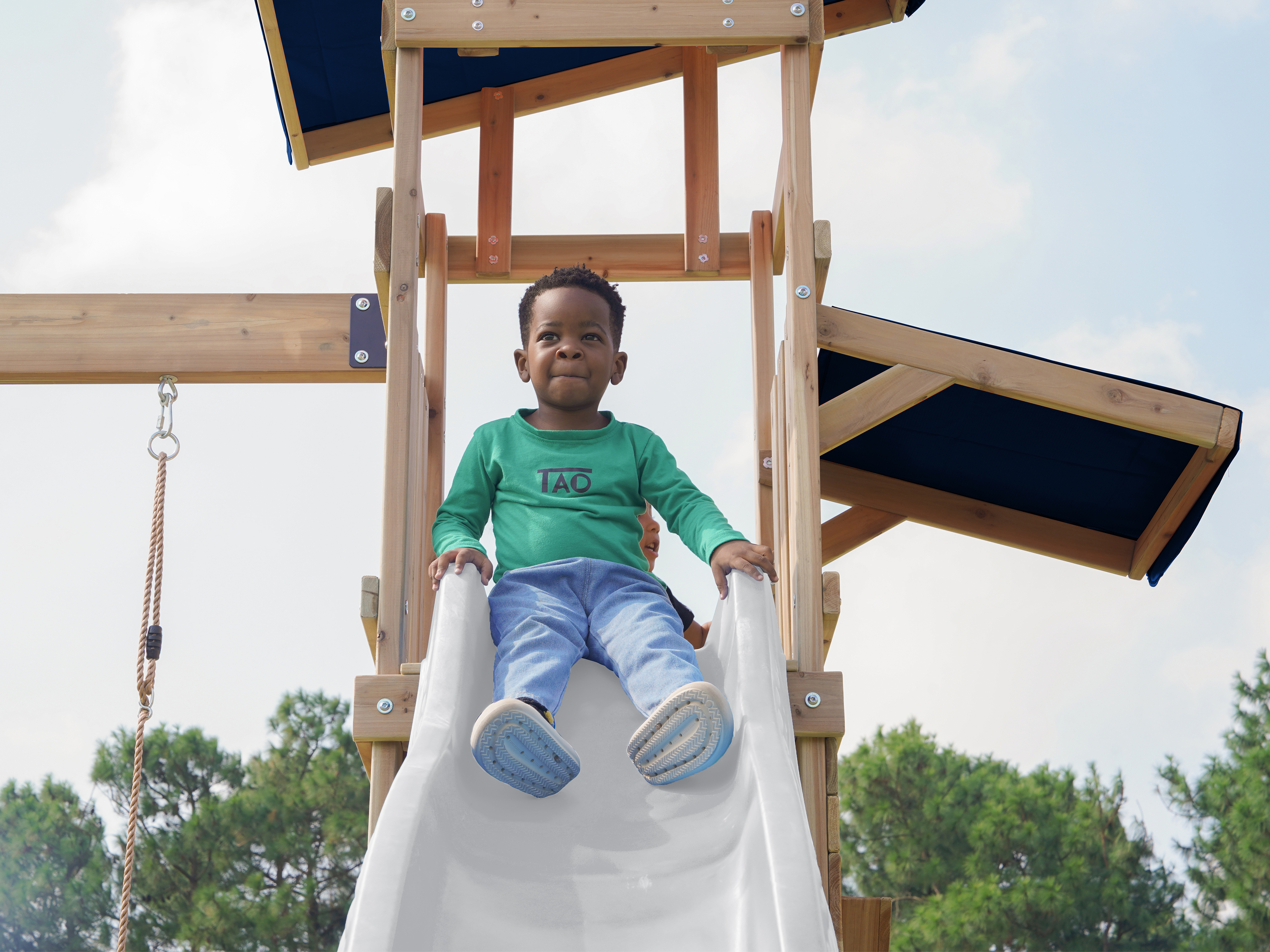 AXI Malik Climbing Frame with Double Swing Set - White Slide