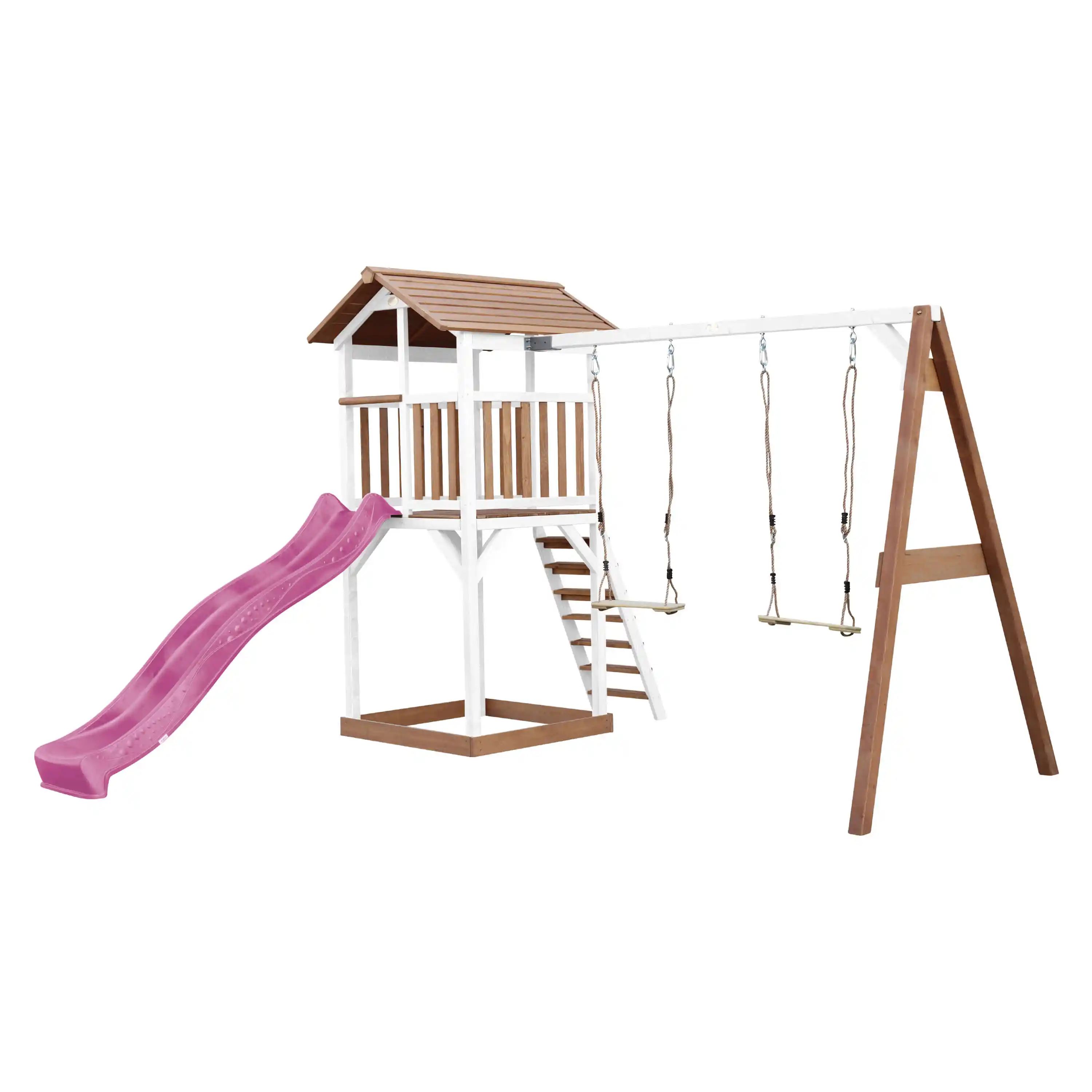 AXI Beach Tower with Double Swing Set Brown/White - Purple Slide