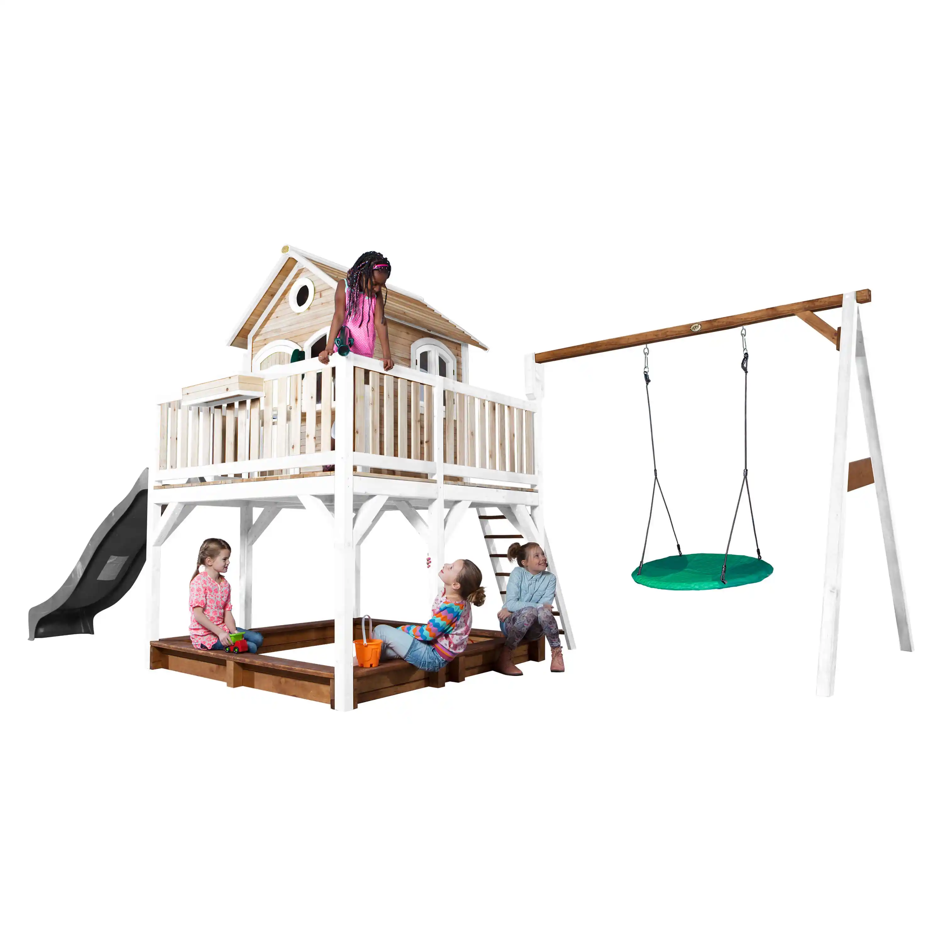 AXI Liam Playhouse with Summer Nest Swing Set Brown/White - Grey Slide