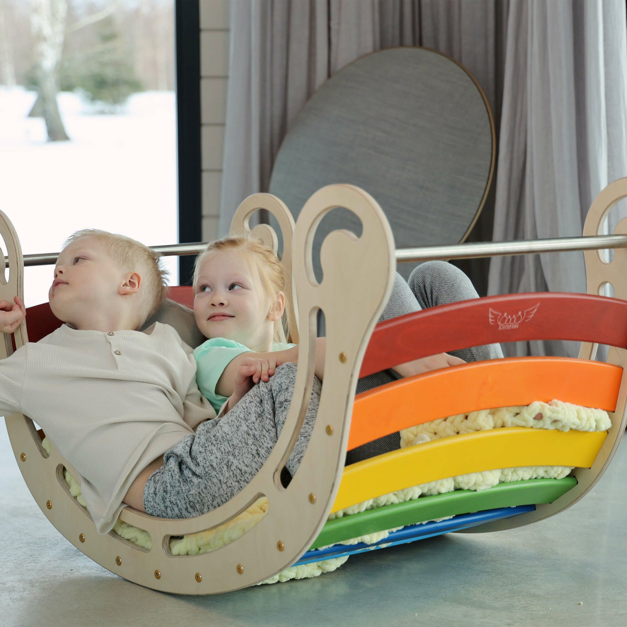 KateHaa Wooden XXL Rocker with Climbing Wall - Rainbow