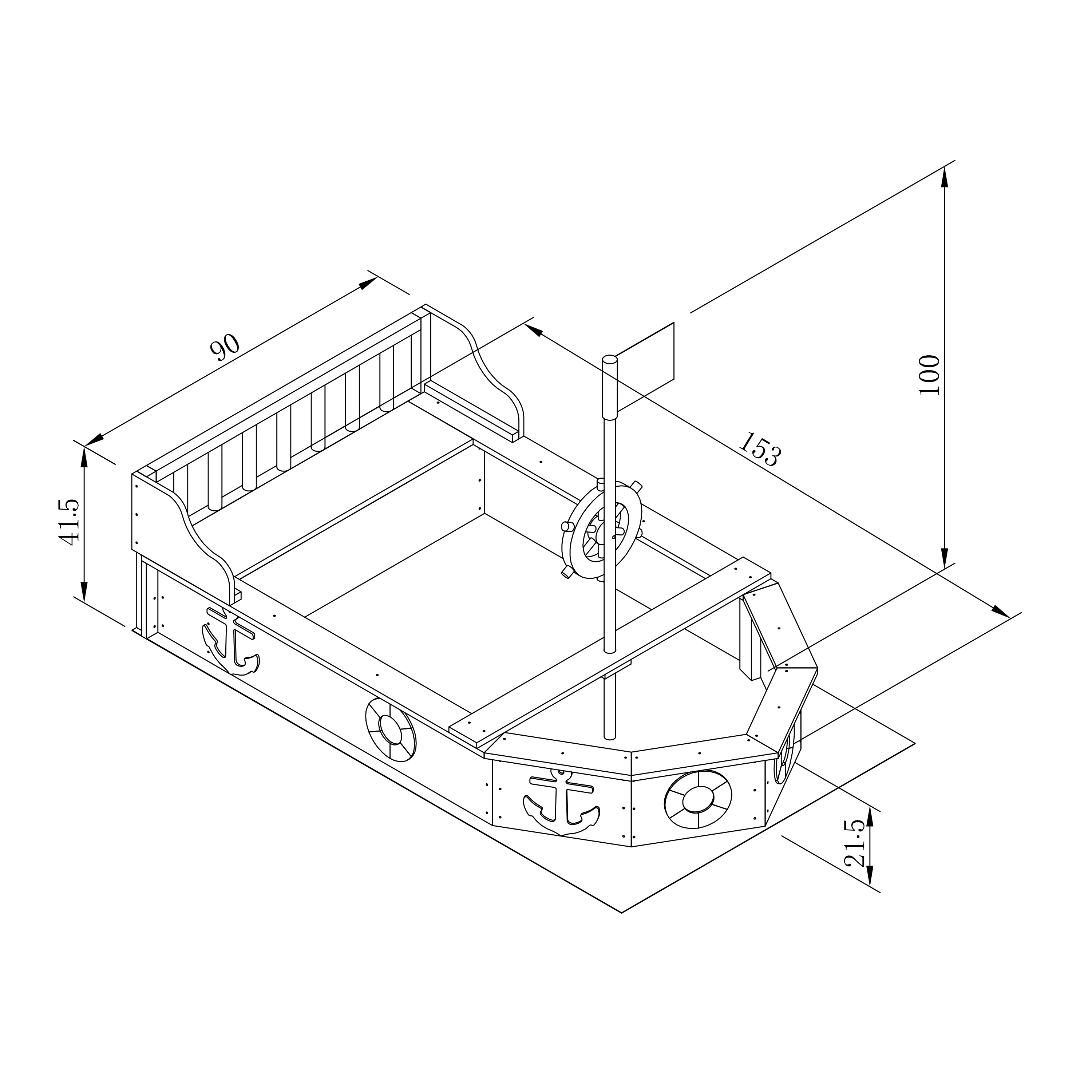 AXI Doris Boat Sandbox with storage bench - 153 x 90 x 100 cm - Anthracite/Brown