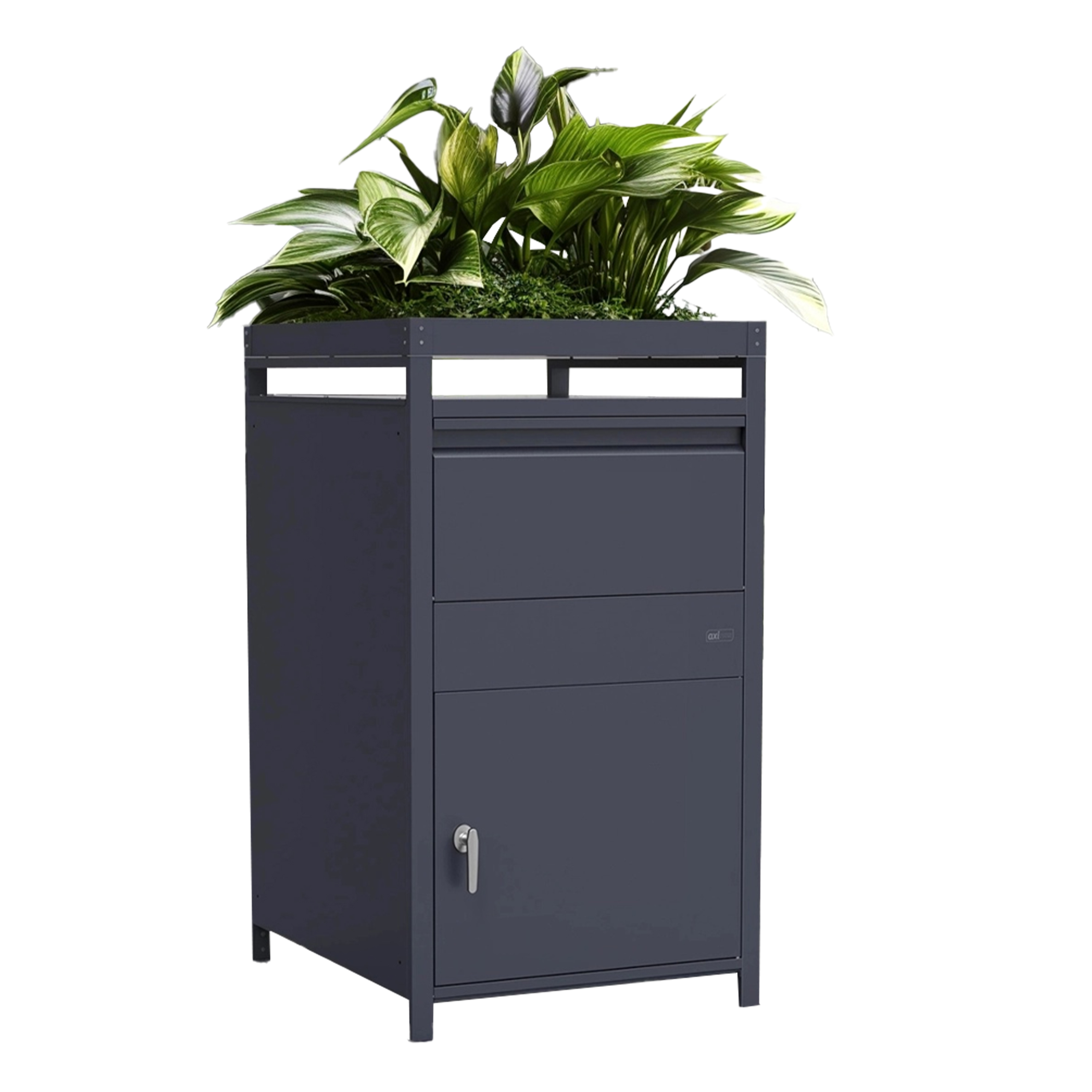 AXI Louis Metal Parcel Mailbox in Anthracite with Planter