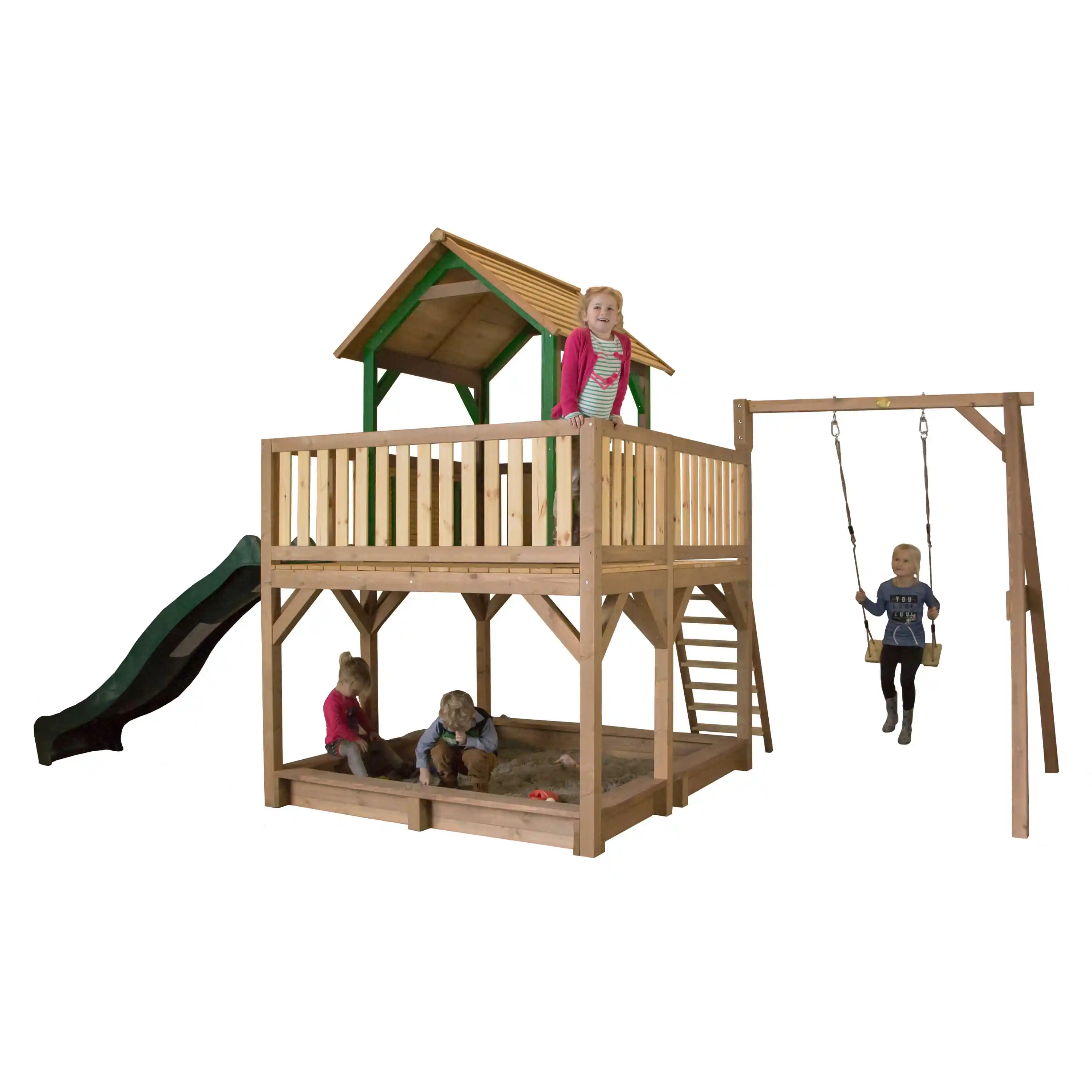 AXI Atka Play Tower with Single Swing Set Brown/Green - Green Slide