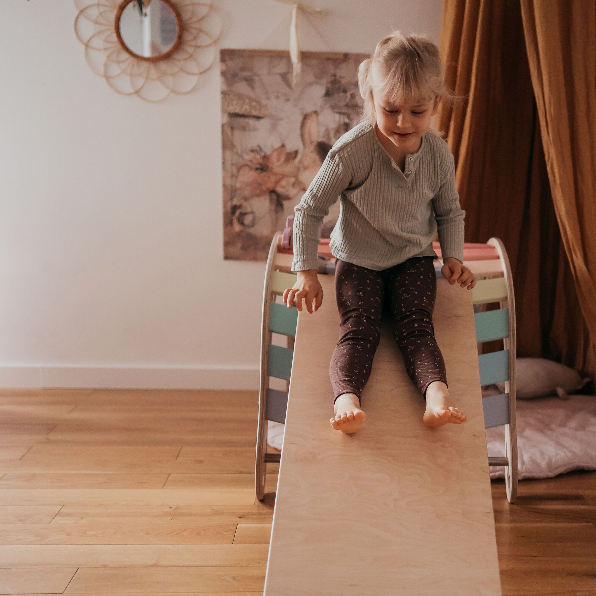 Wooden XXL Climbing Wall with Slide Pastel