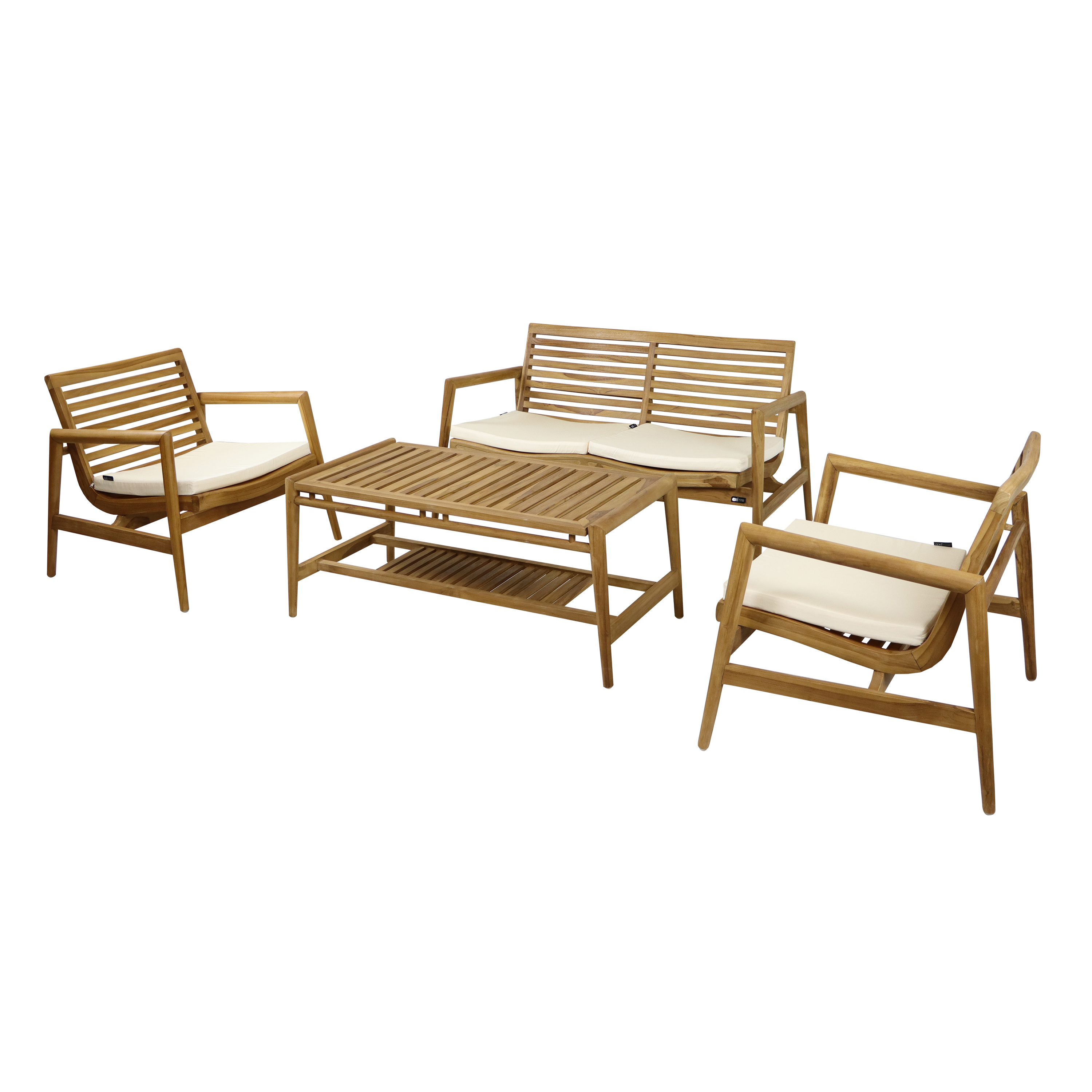 AXI June Lounge Set 4-piece with bench, table & 2 chairs - Teak/Cream