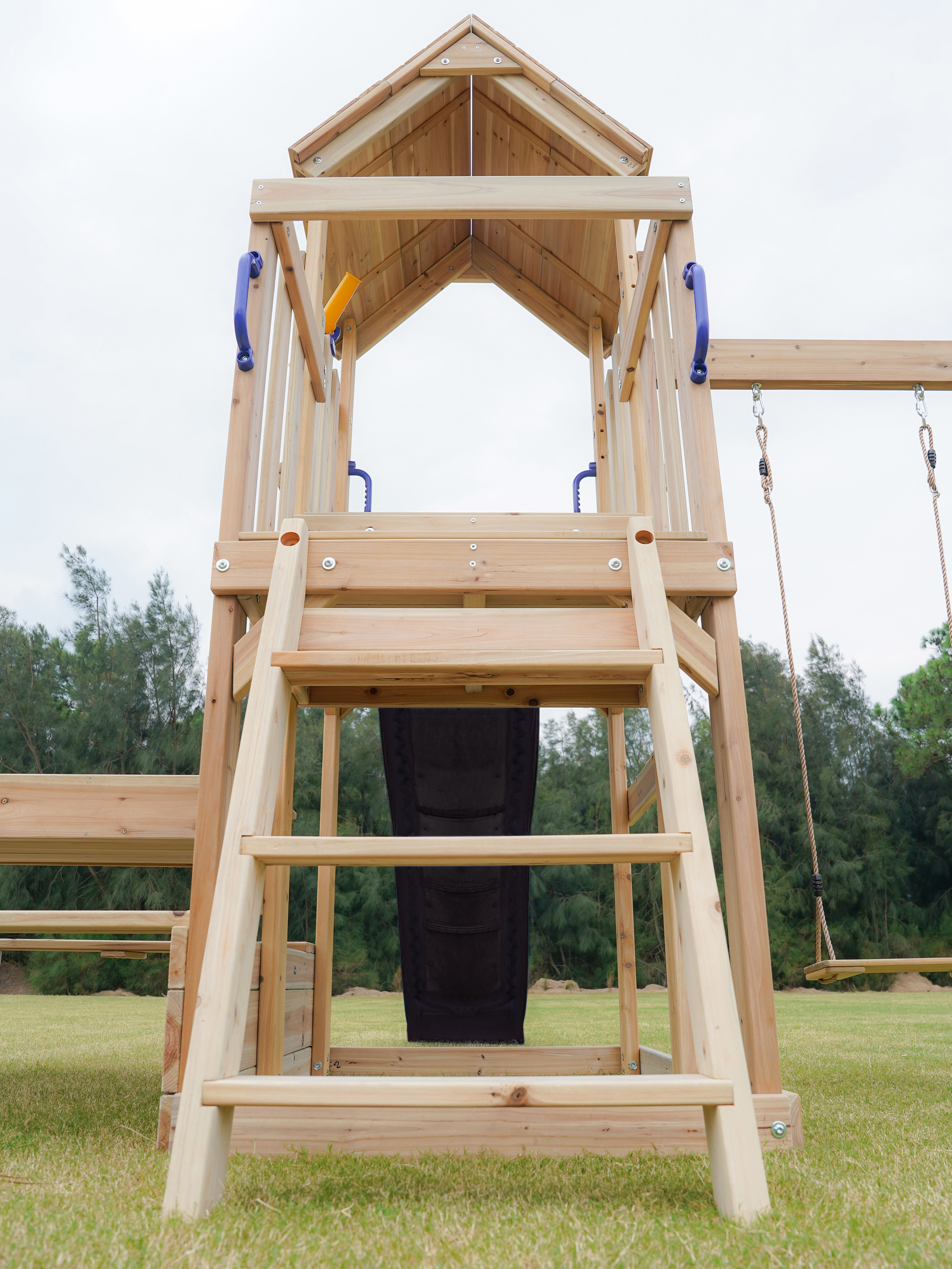 AXI Mette Climbing Frame with Double Swing Set and Picnic Table - Grey Slide