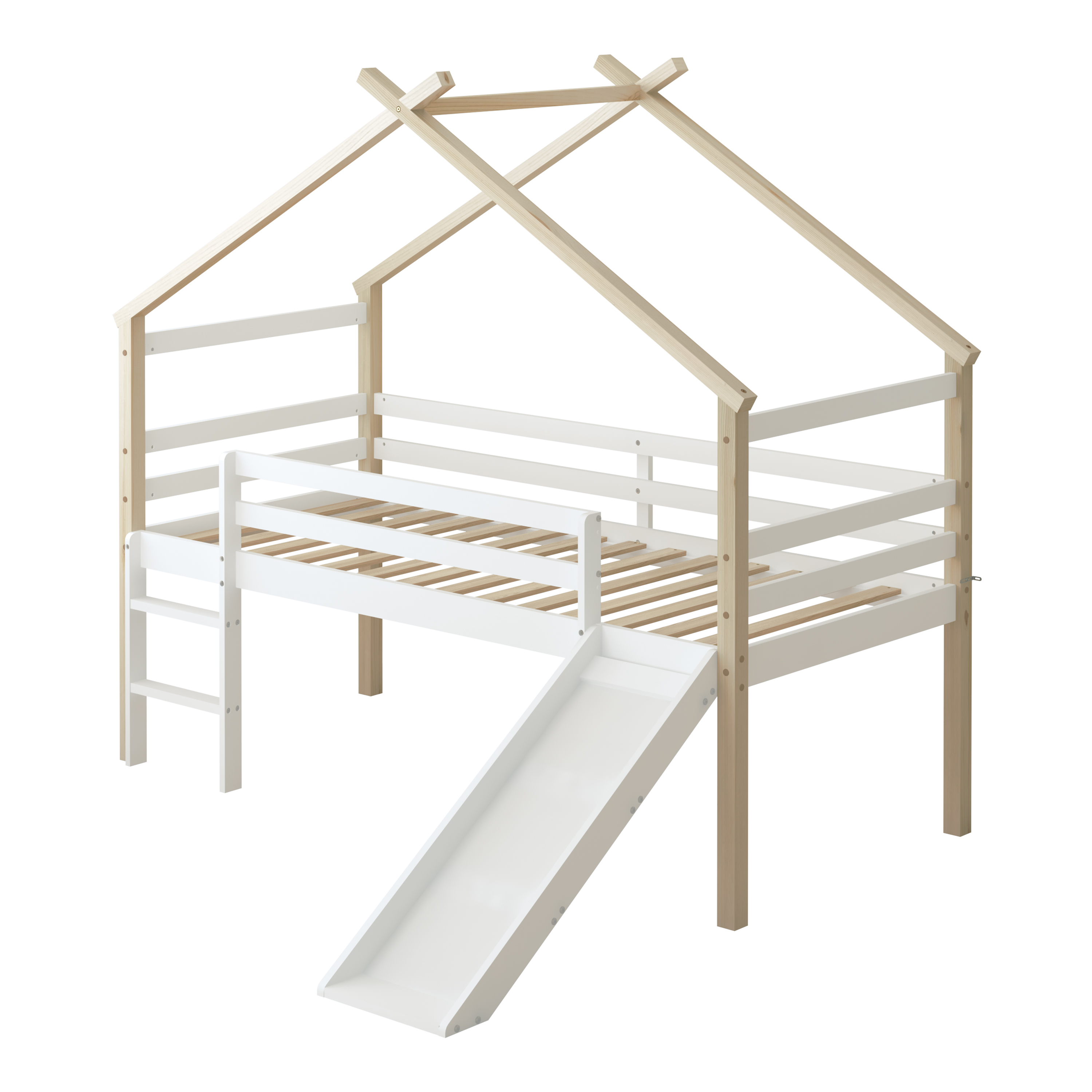 Sunny River Mid Sleeper with Slide Brown/White – Without Mattress-8720365068942 Sunny River Mid Sleeper with Slide Brown/White – Without Mattress