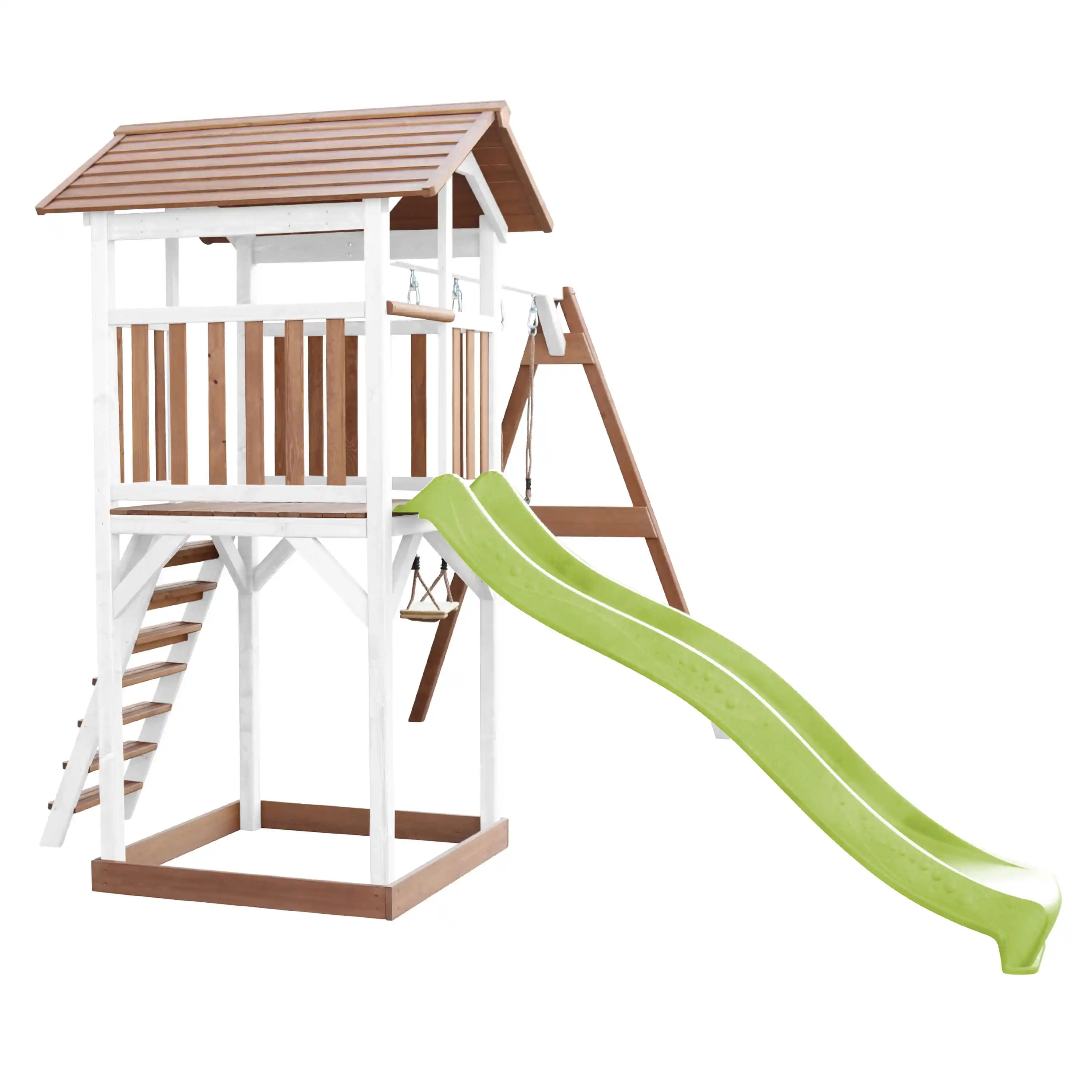 AXI Beach Tower with Double Swing Set Brown/White - Lime Green Slide