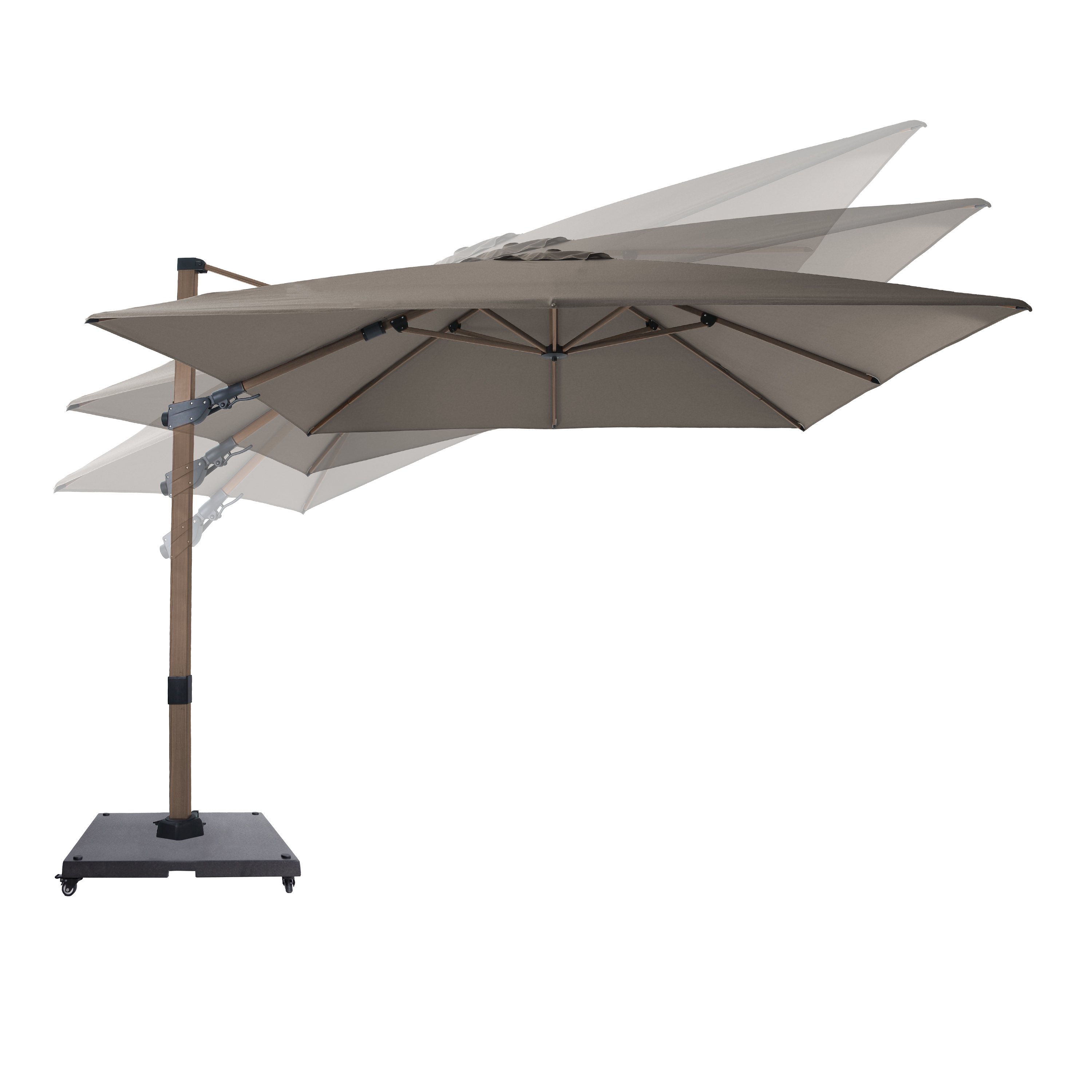 AXI Apollo Premium Cantilever Parasol 300x300cm incl. granite base with wheels Oaklook/Taupe – Complete set