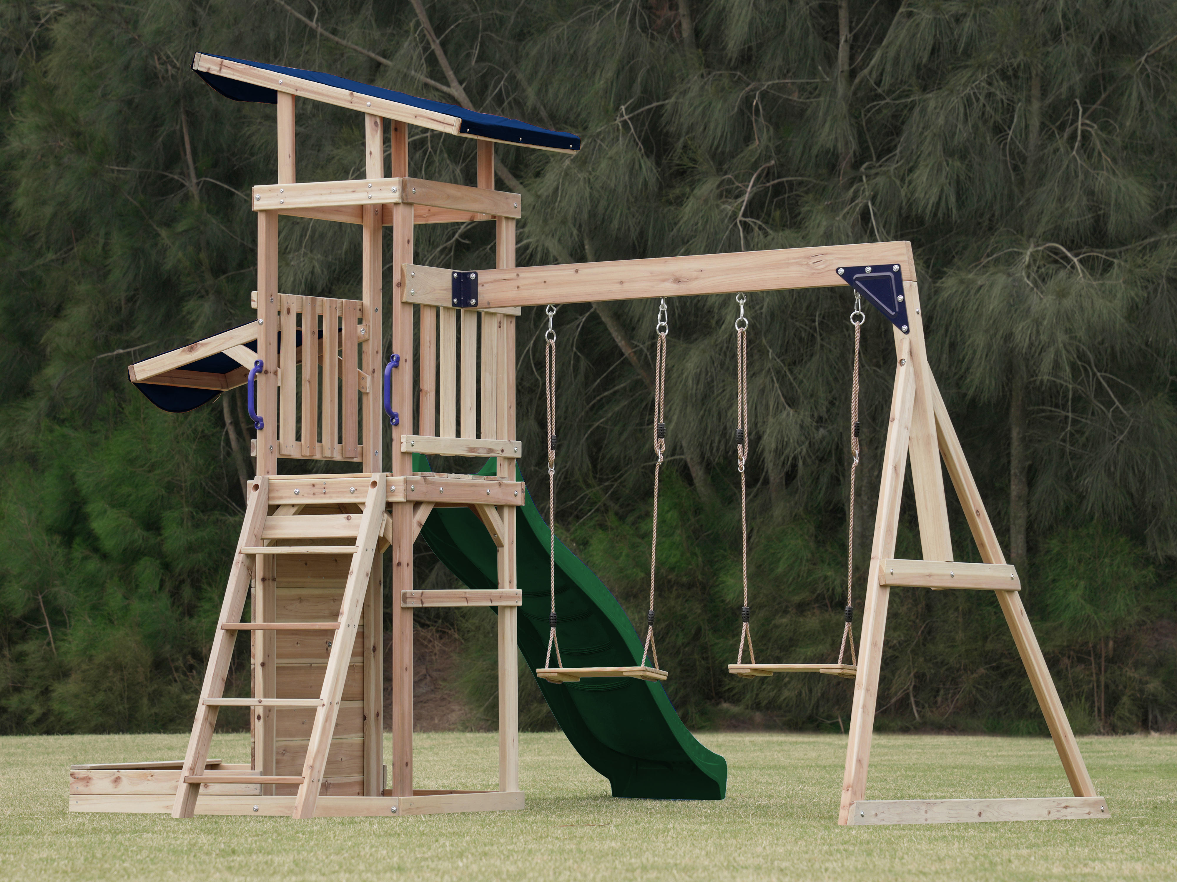 AXI Malik Climbing Frame with Double Swing Set - Green Slide