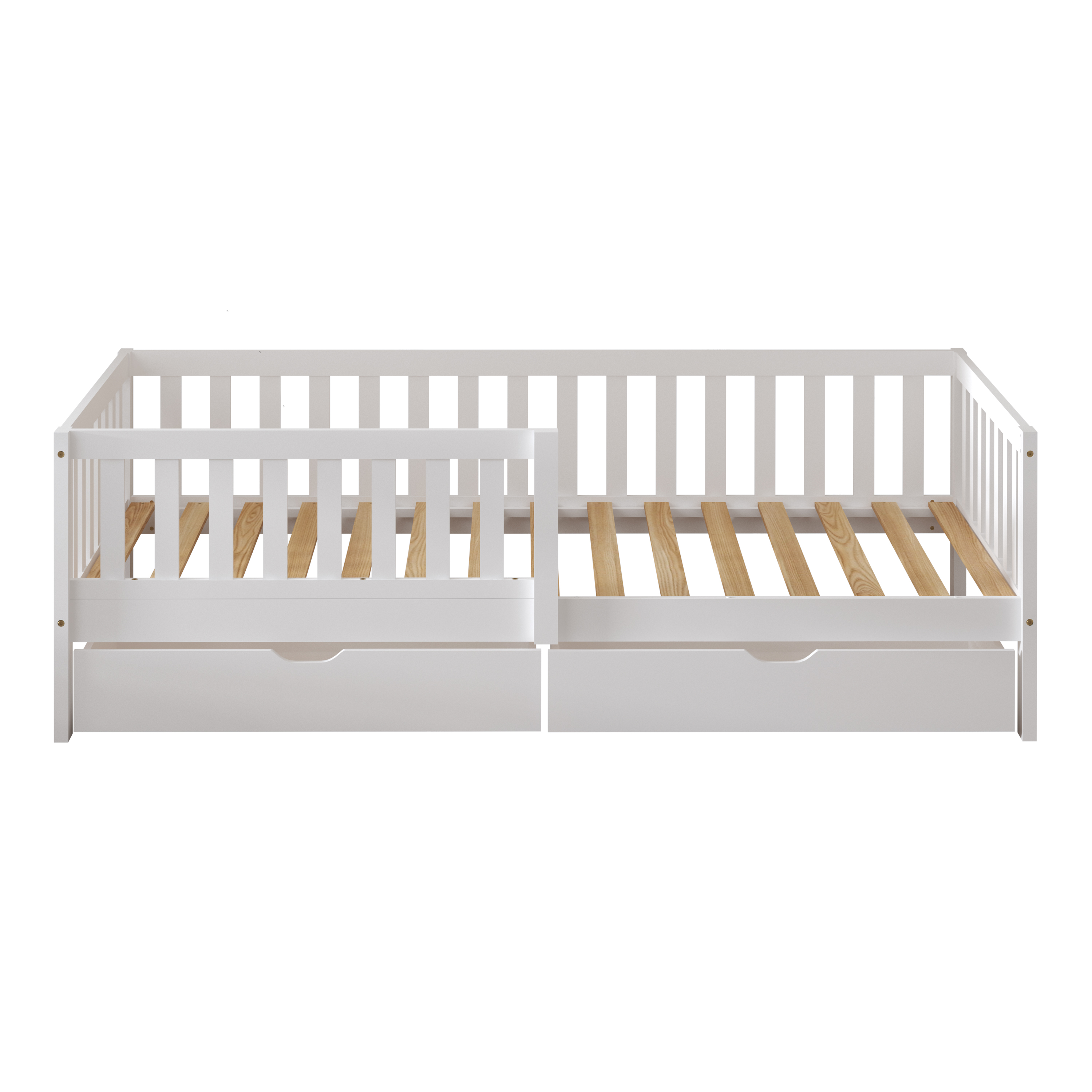 Sunny Isa Kids Bed with 2 Storage Drawers and Guardrail White – Without Mattress