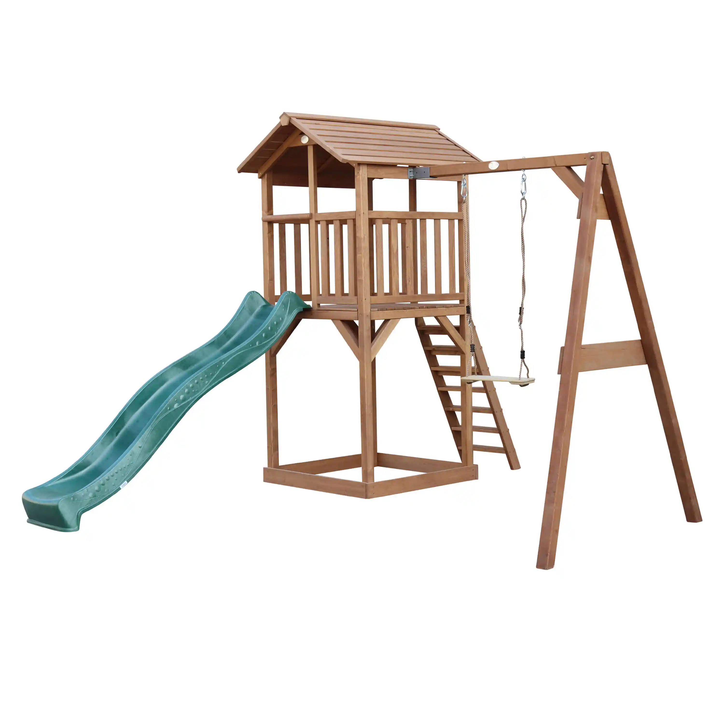 AXI Beach Tower with Single Swing Set Brown - Green Slide