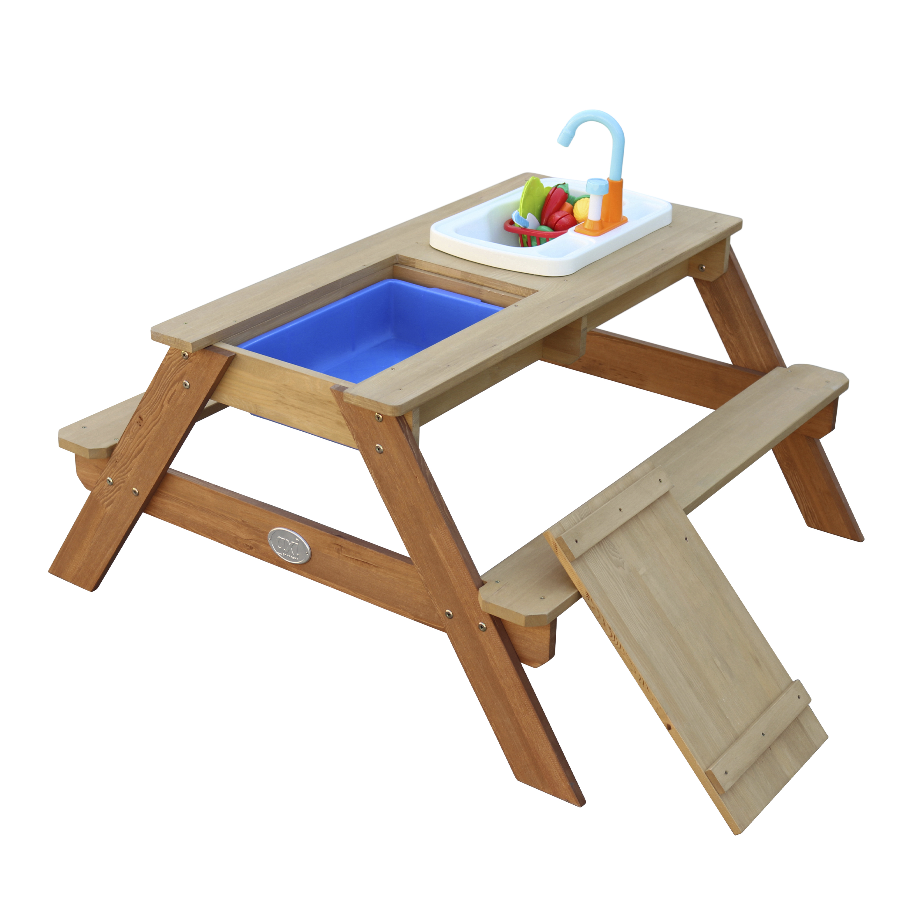 AXI Emily Sand & Water Picnic Table with Play Kitchen Sink Brown