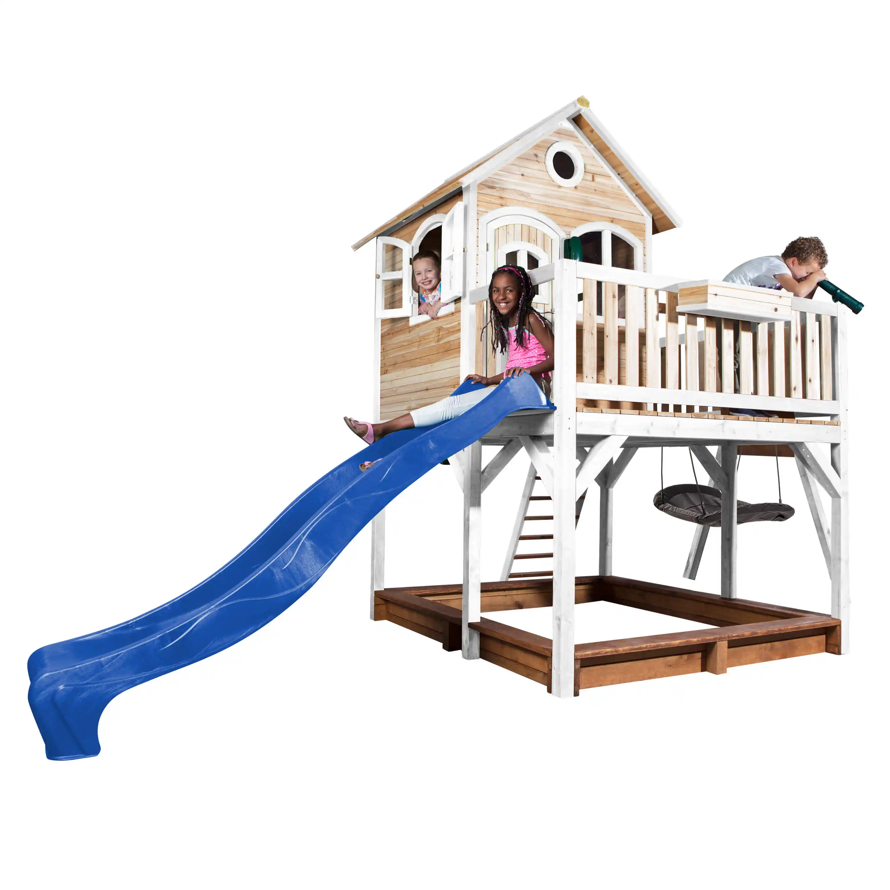 AXI Liam Playhouse with Roxy Nest Swing Set Brown/White - Blue Slide