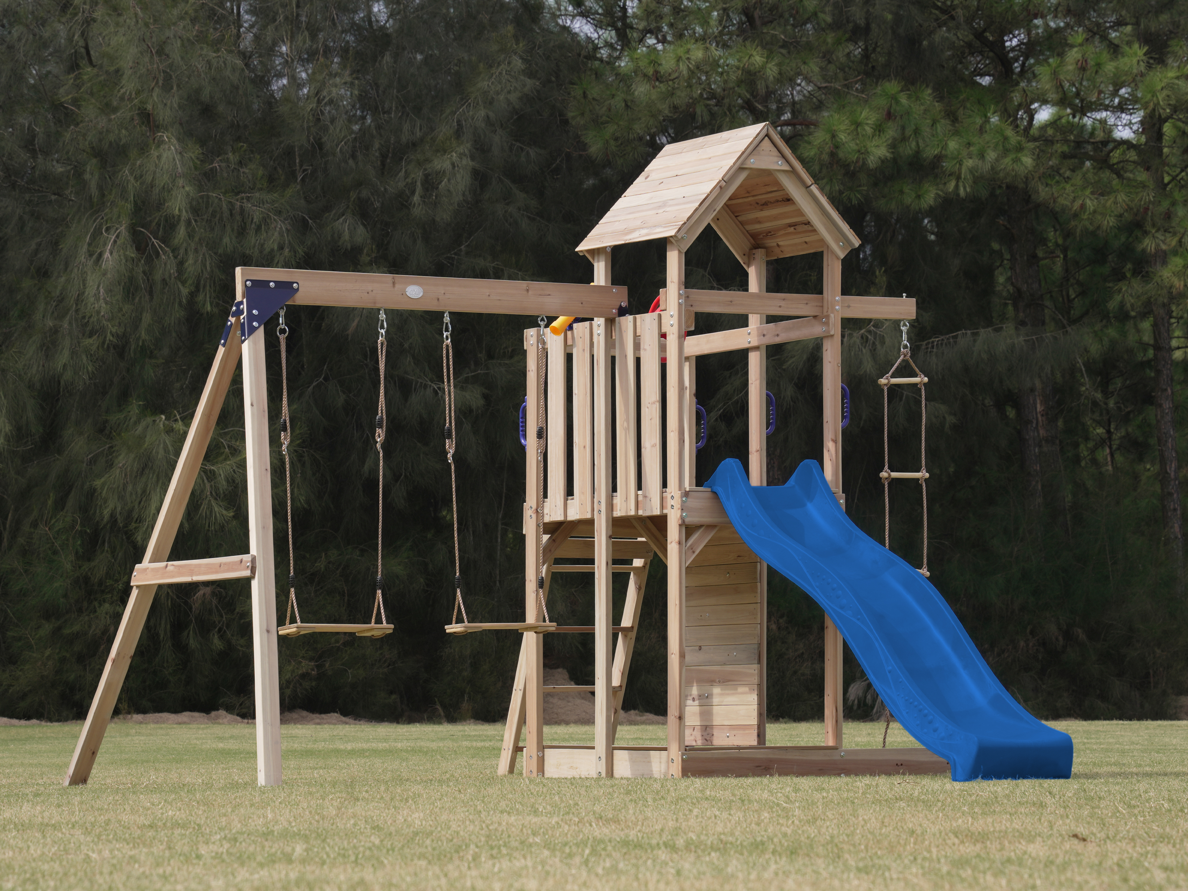 AXI Moos Climbing Frame with Double Swing Set - Blue Slide