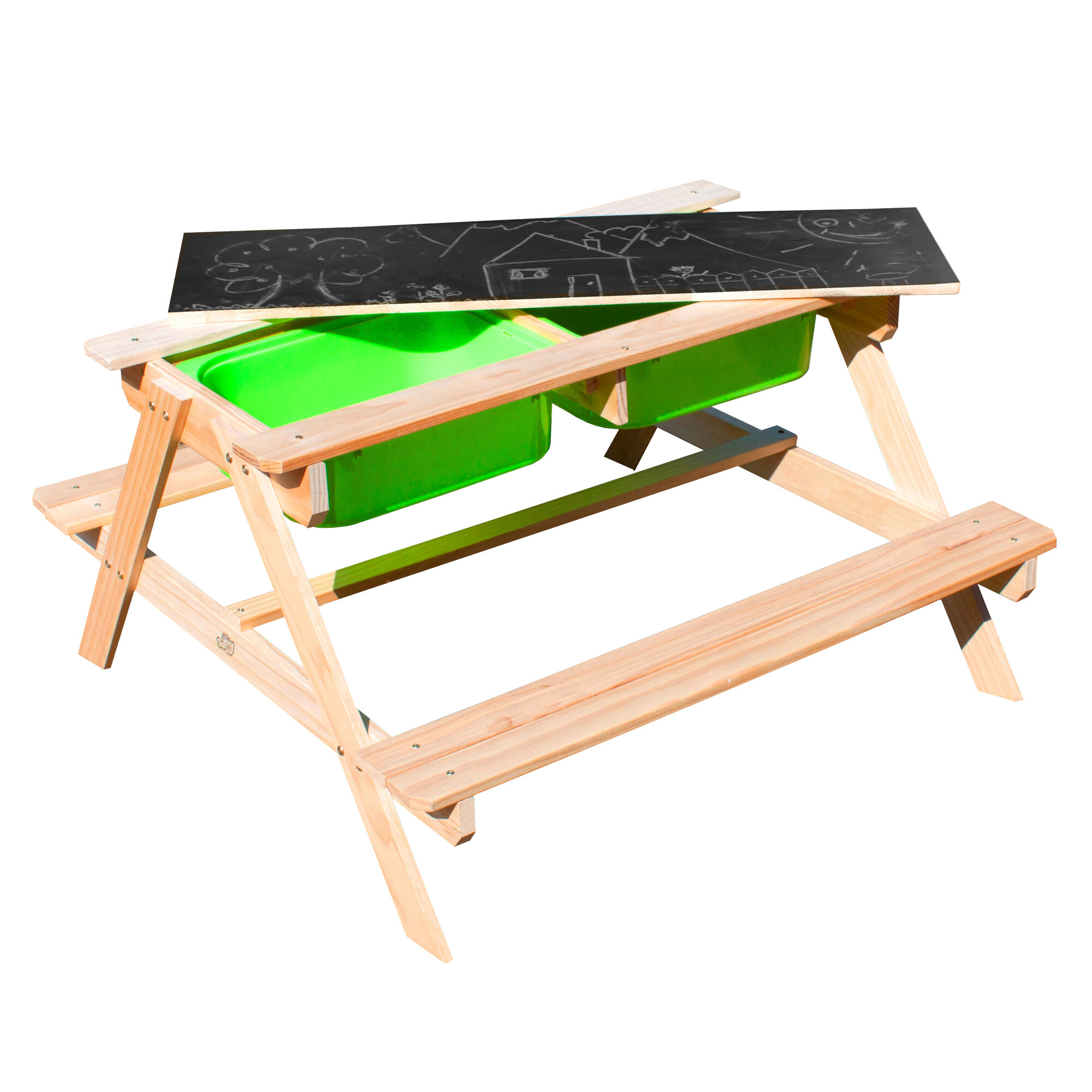 Sunny Dual Top 2.0 Sand & Water Picnic Table with Green Bins