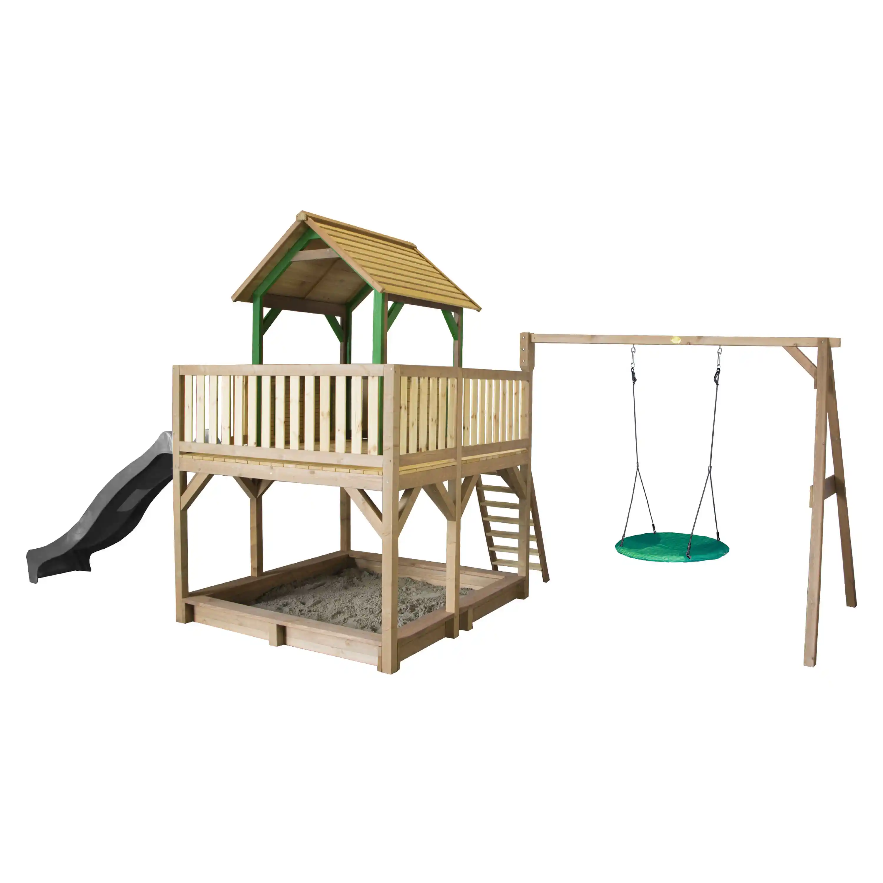 AXI Atka Play Tower with Summer Nest Swing Set Brown/Green - Grey Slide