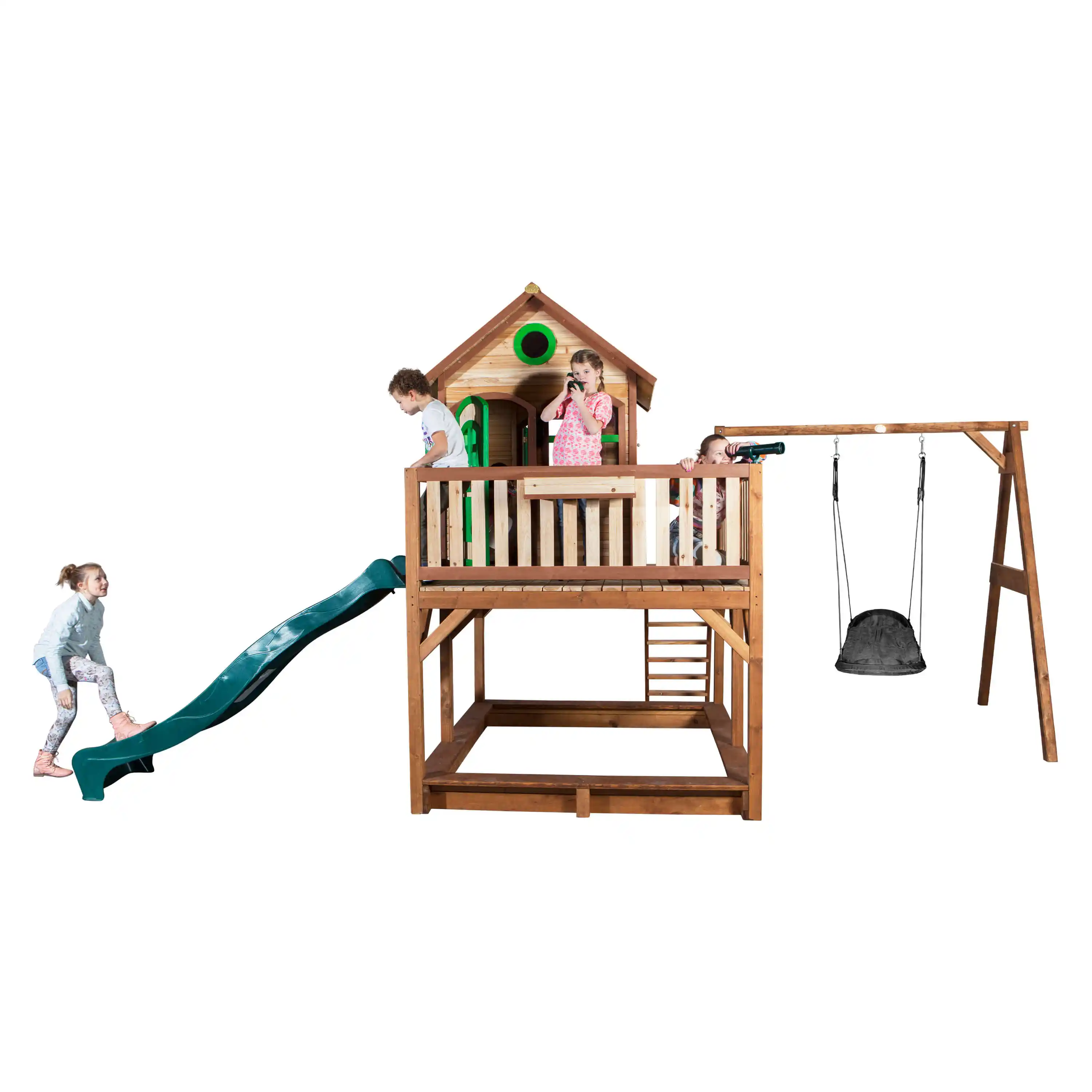 AXI Liam Playhouse with Roxy Nest Swing Set Brown/Green - Green Slide