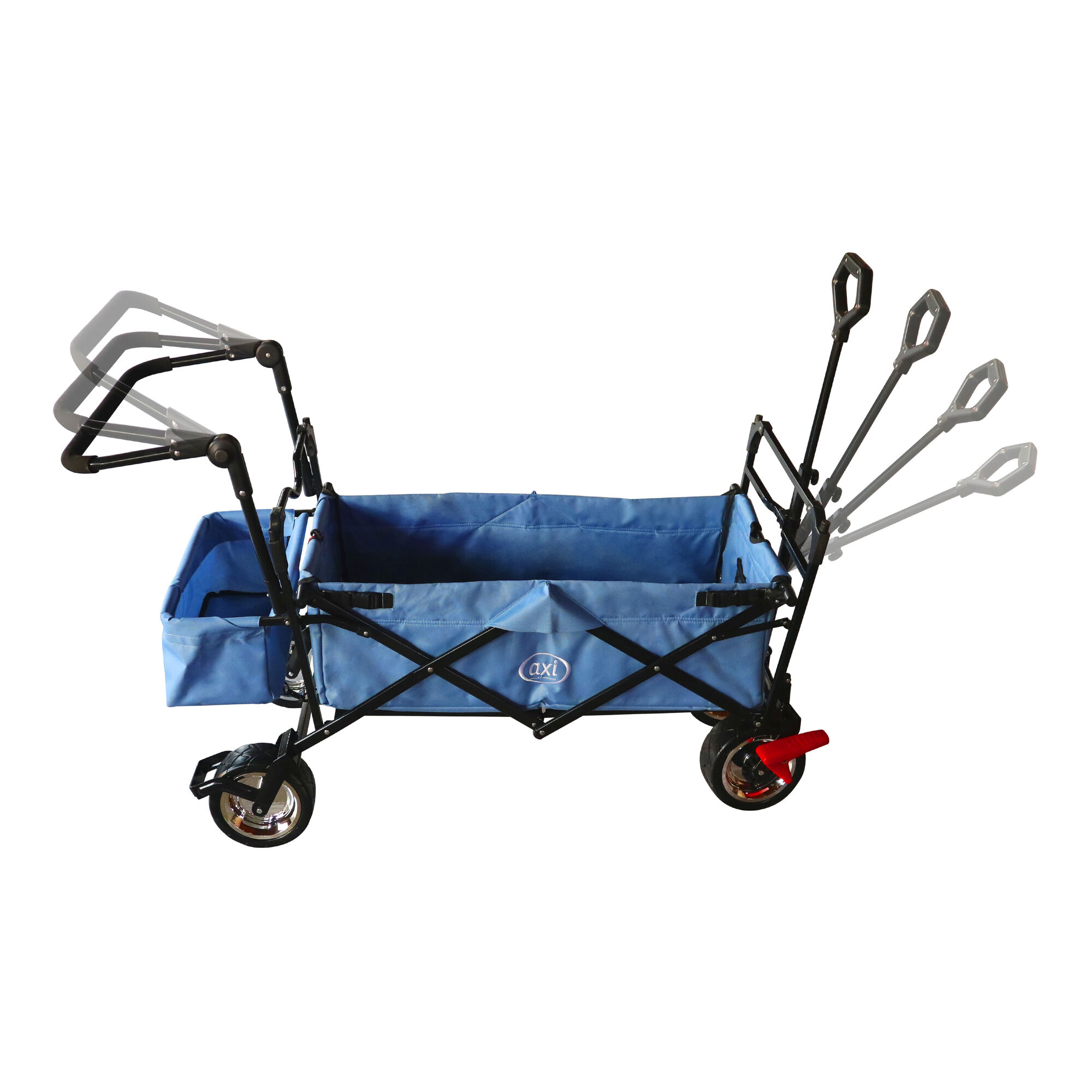 productfoto AXI AB210 Opvouwbare Bolderwagen met dak, tas, rem en duwstang Blauw