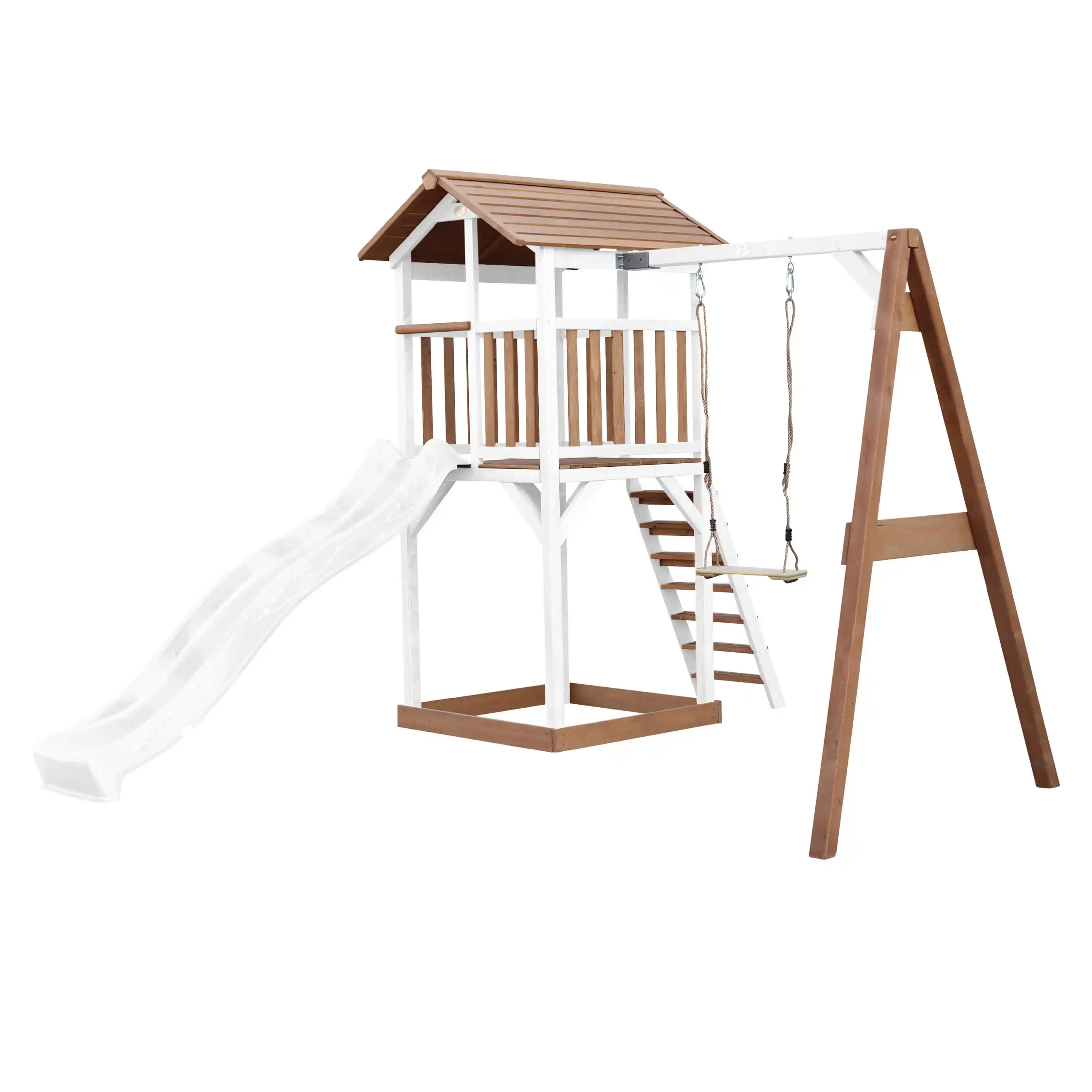 AXI Beach Tower Speeltoren met Enkele Schommel Bruin/wit - Witte Glijbaan