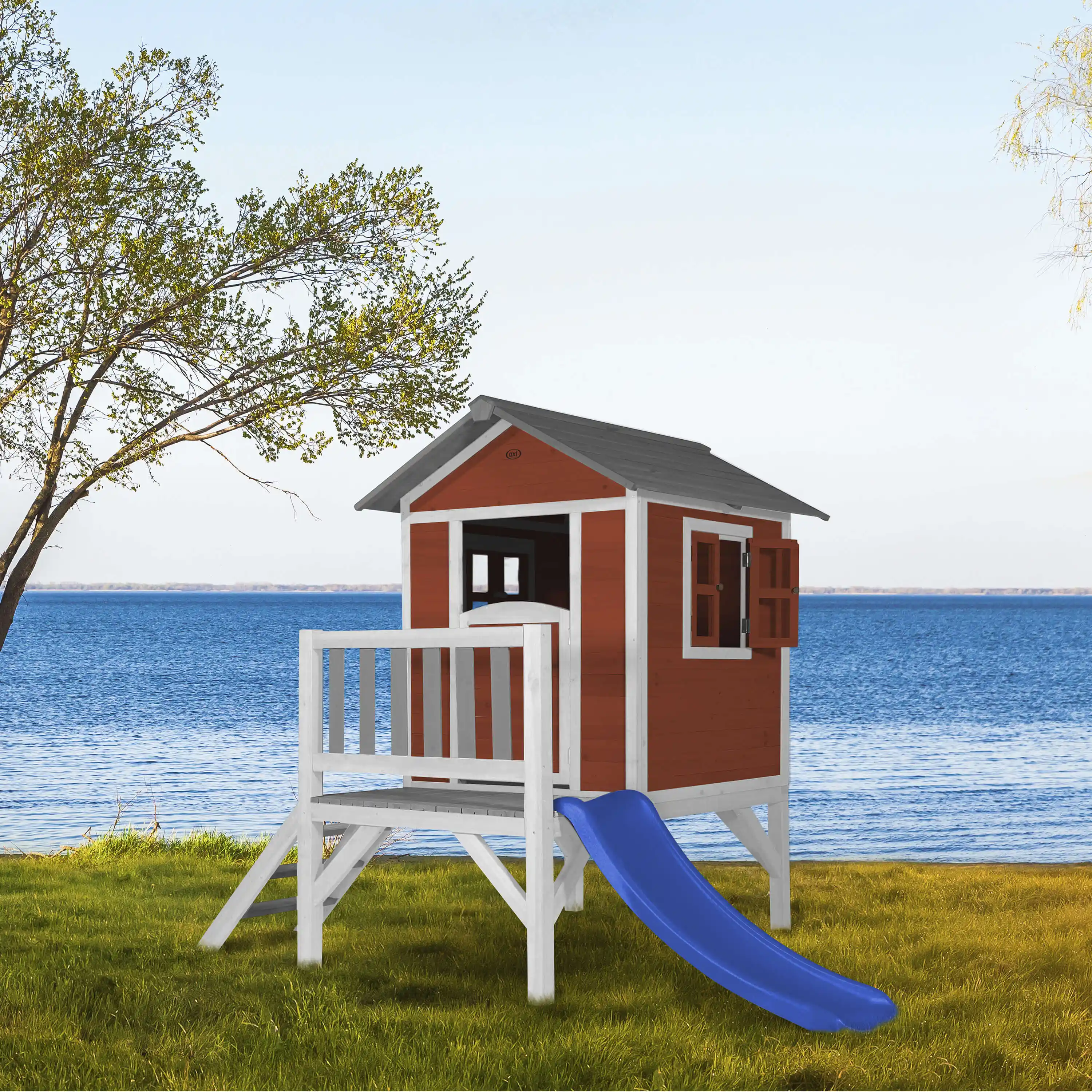 AXI Lodge XL Playhouse Scandinavian Red - Blue Slide