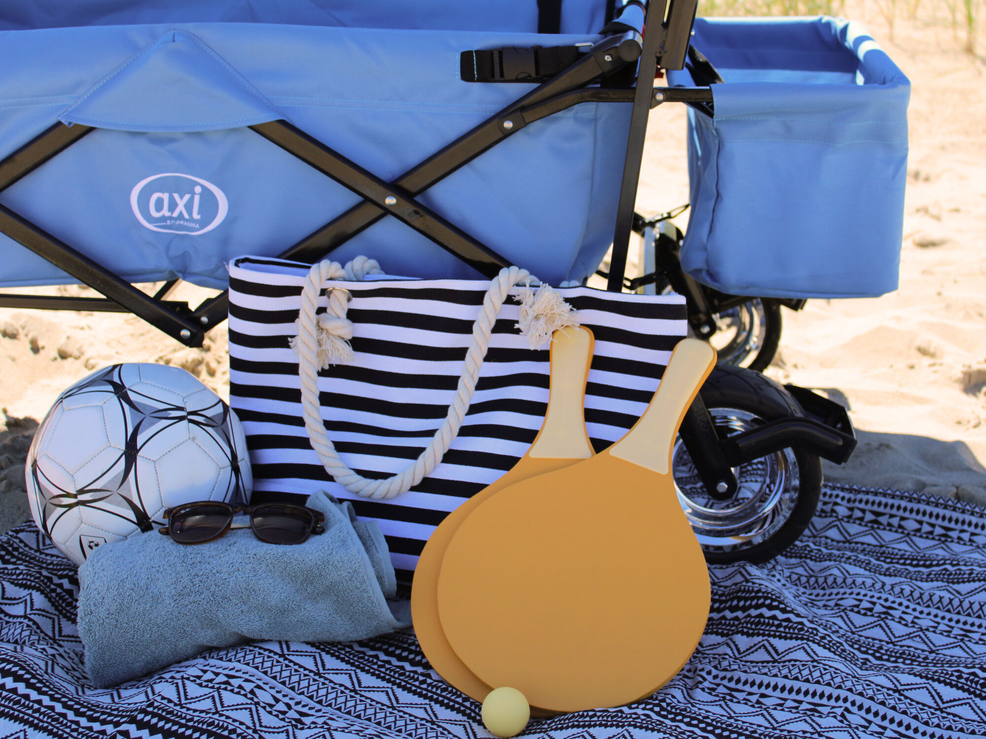 AXI AB210 Opvouwbare Bolderwagen met dak. tas. rem en duwstang Blauw