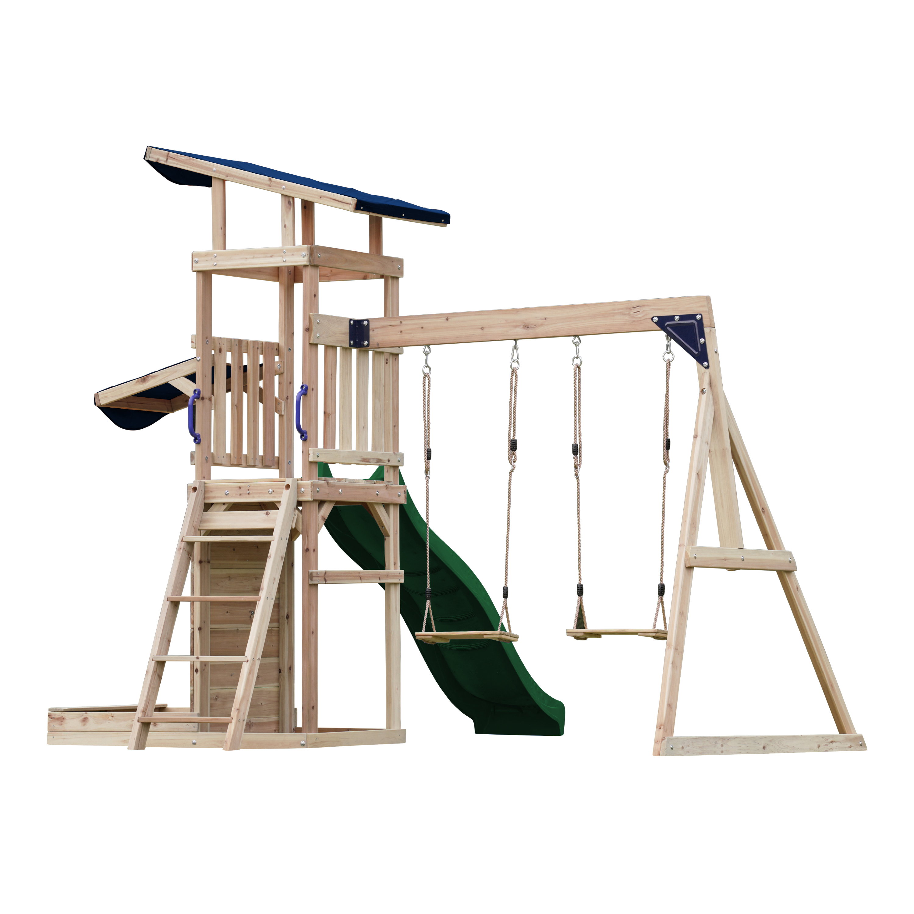 AXI Malik Climbing Frame with Double Swing Set - Green Slide