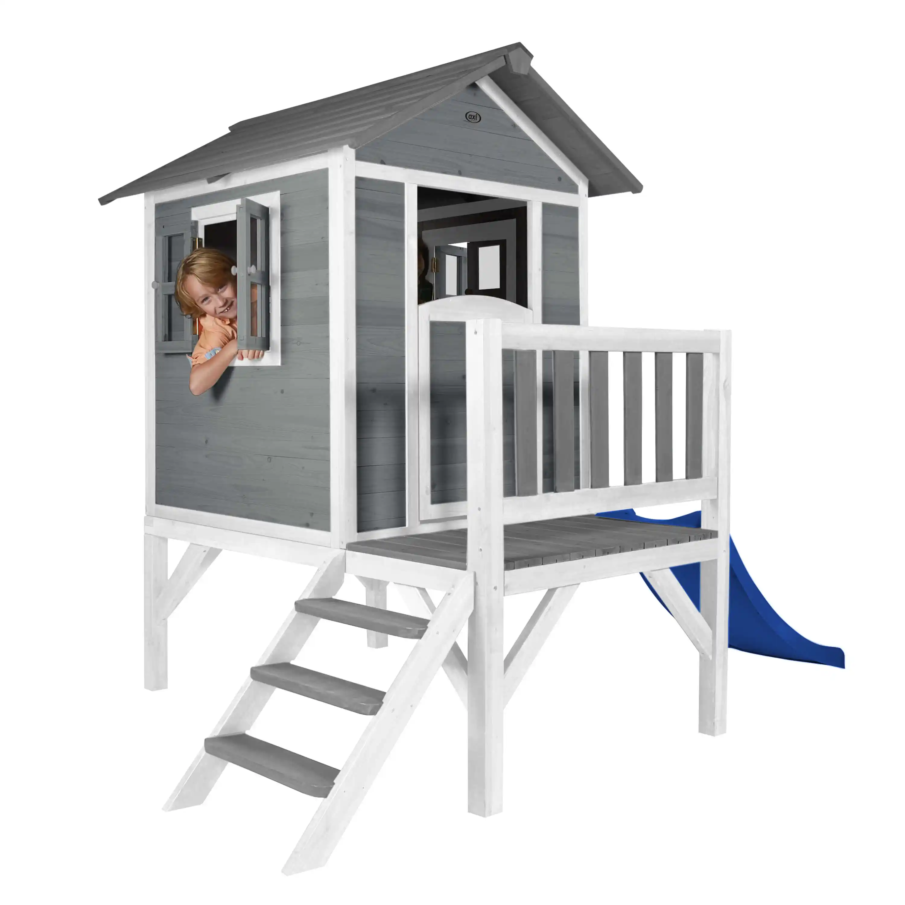 AXI Lodge XL Playhouse Cool Grey - Blue Slide