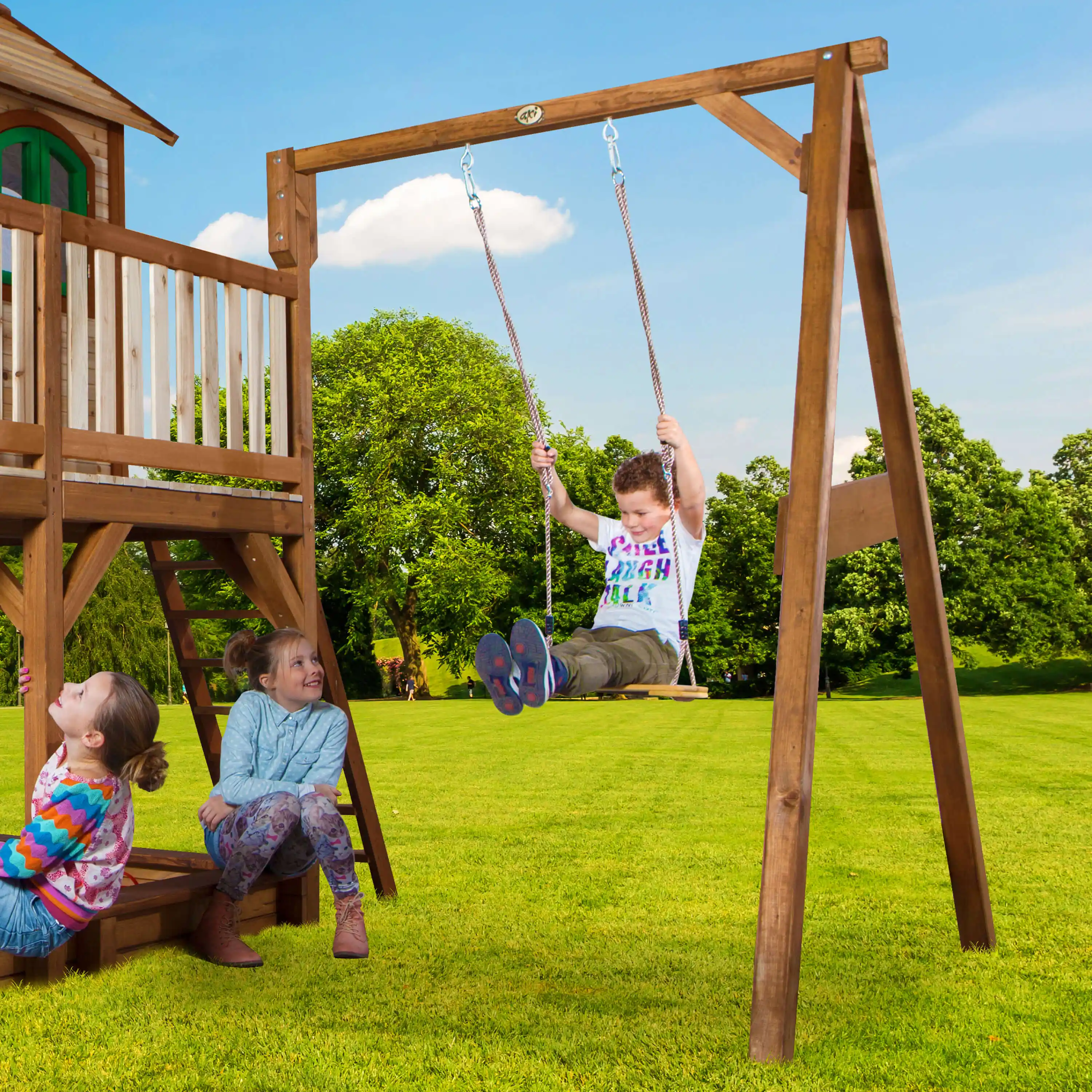 AXI Liam Playhouse with Double Swing Set Brown/Green - White Slide