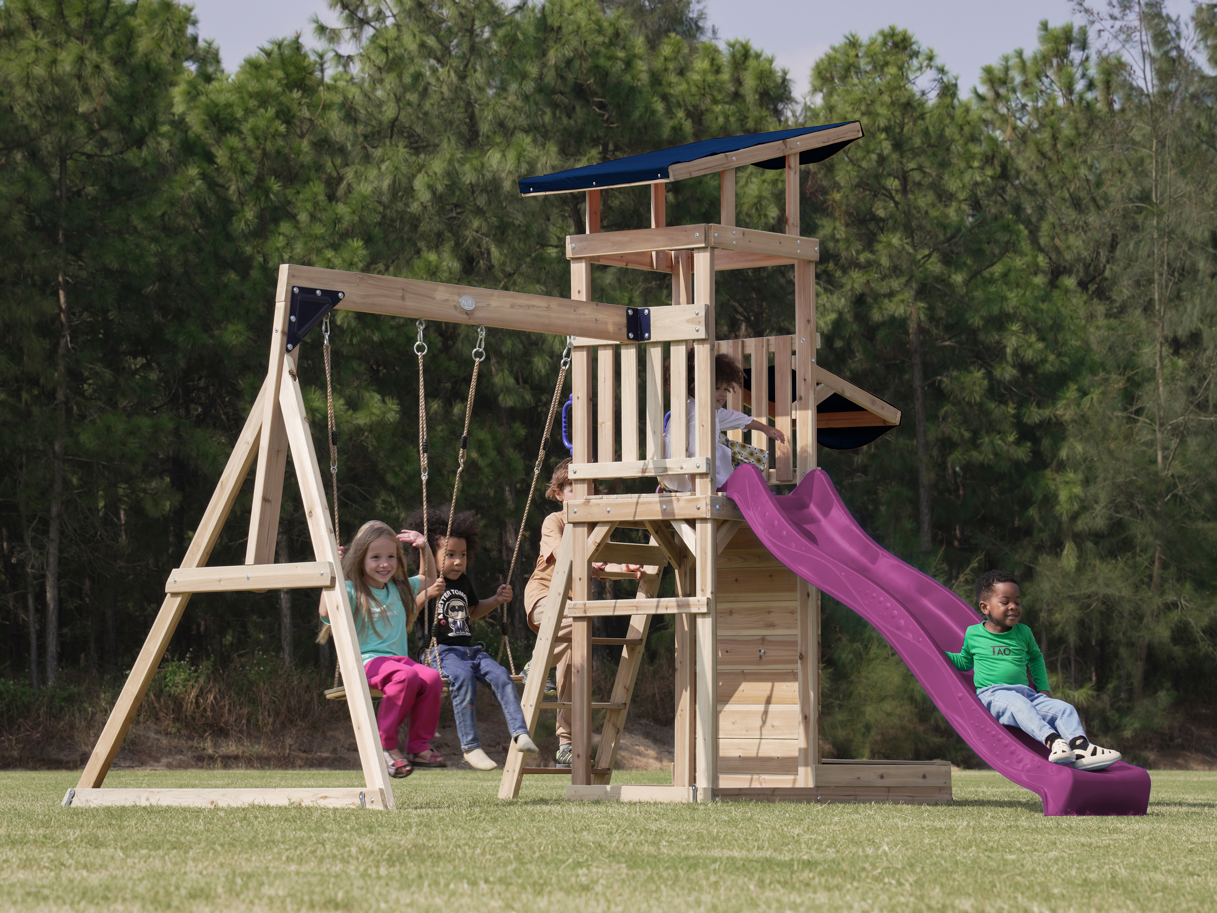 AXI Malik Climbing Frame with Double Swing Set - Purple Slide