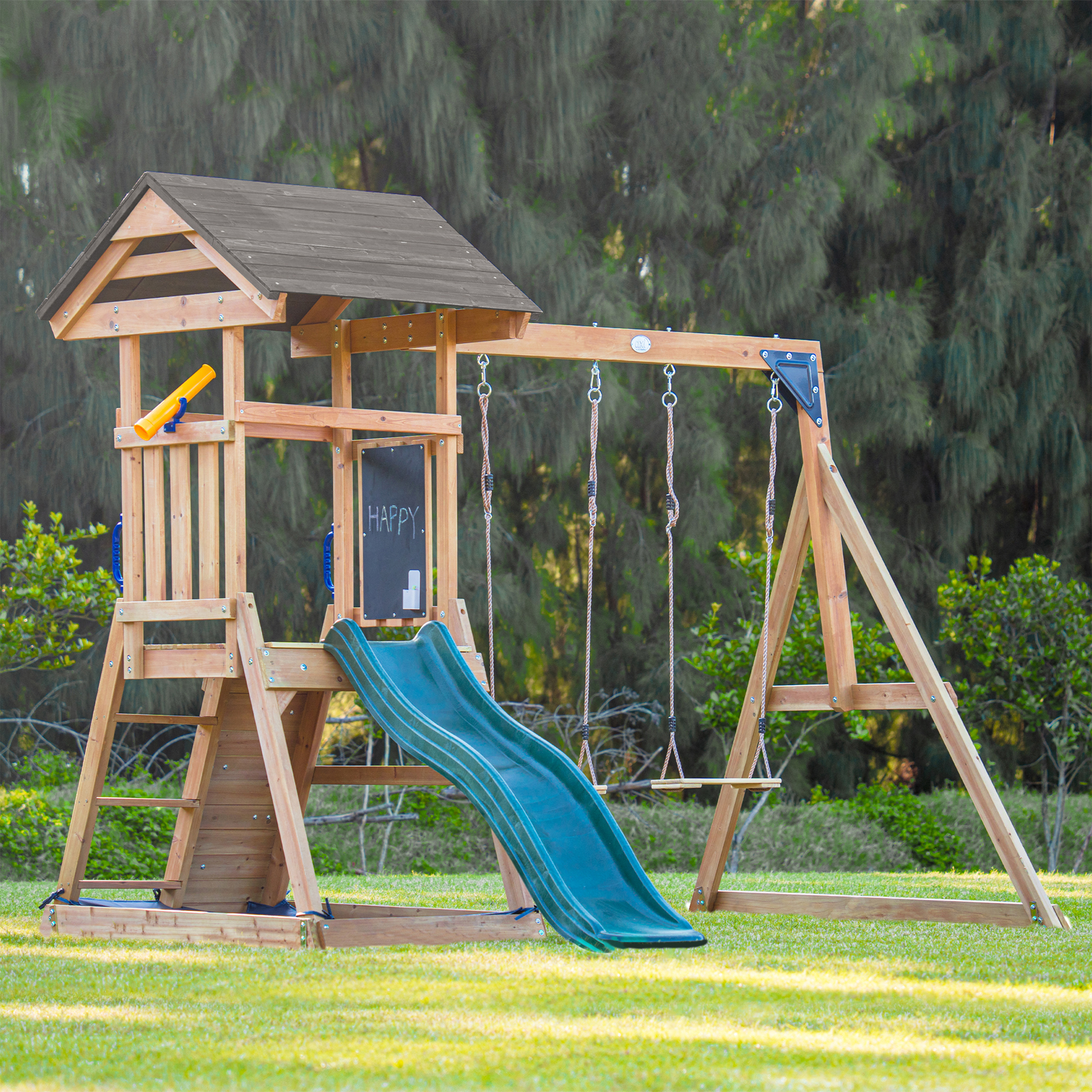 AXI Mia Climbing Frame with Double Swing Set – Green Slide