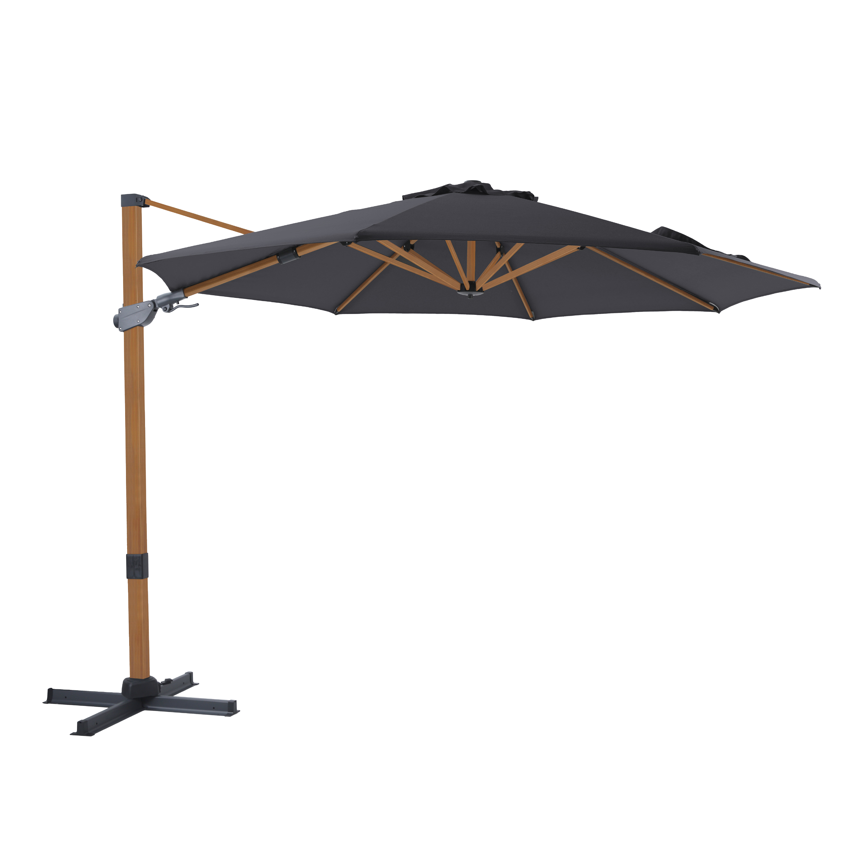 AXI Cyrus Premium Cantilever Parasol Ø 300cm Round - Wood-look/Grey