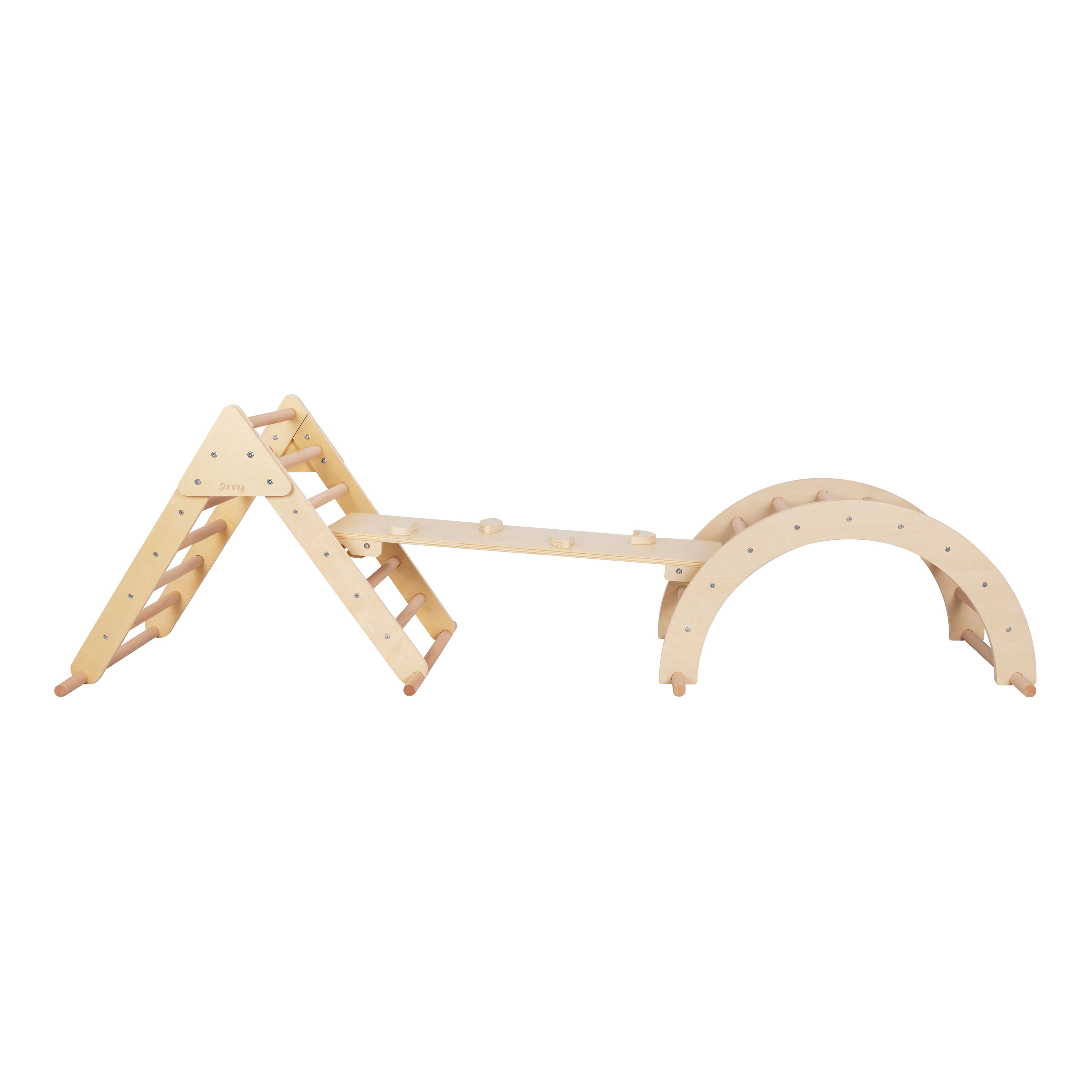 Sunny Charlie 3-in-1 Wooden Climbing Triangle with Climbing Wall and Rocker - Natural