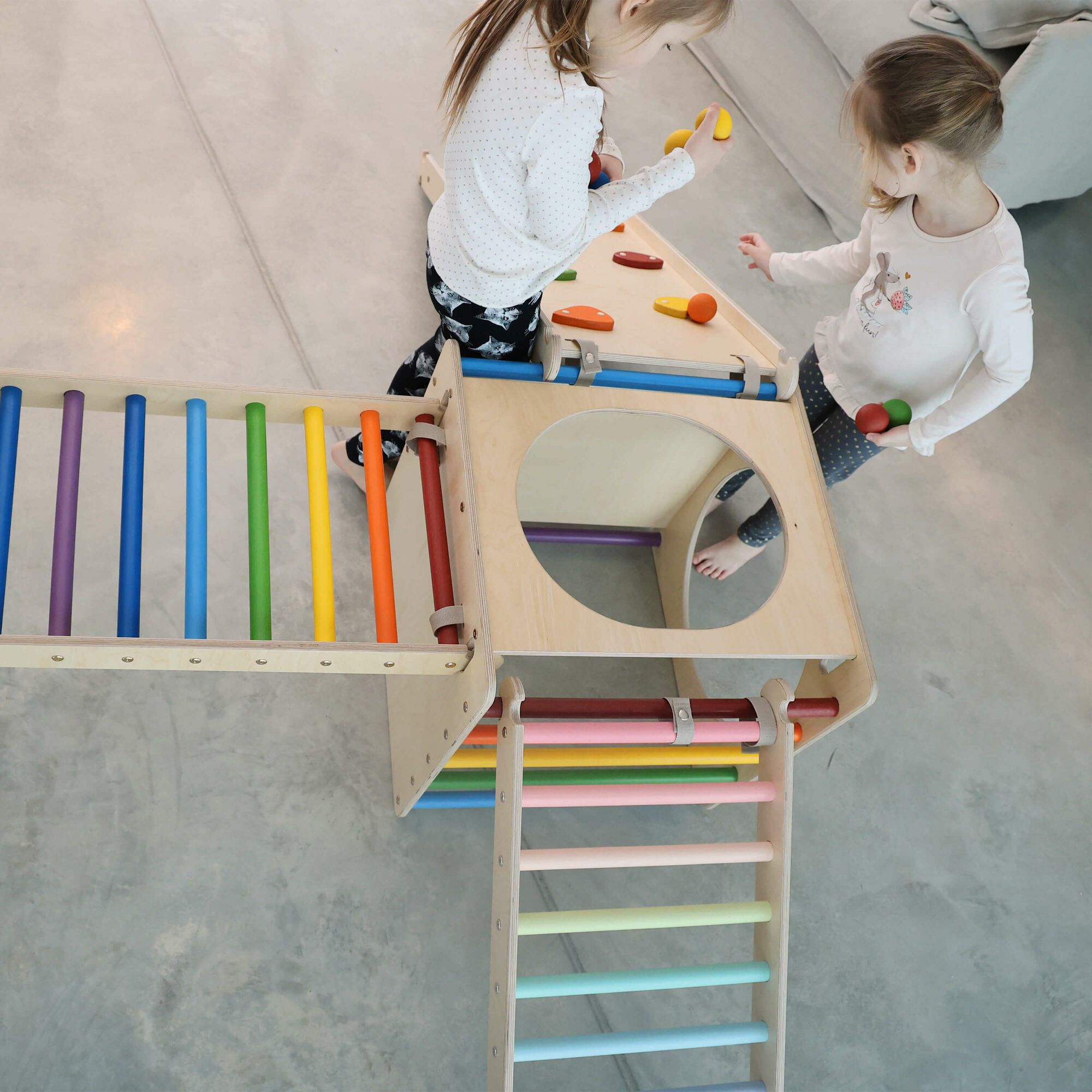 KateHaa Wooden Activity Cube with Ladder and Climbing Wall - Rainbow