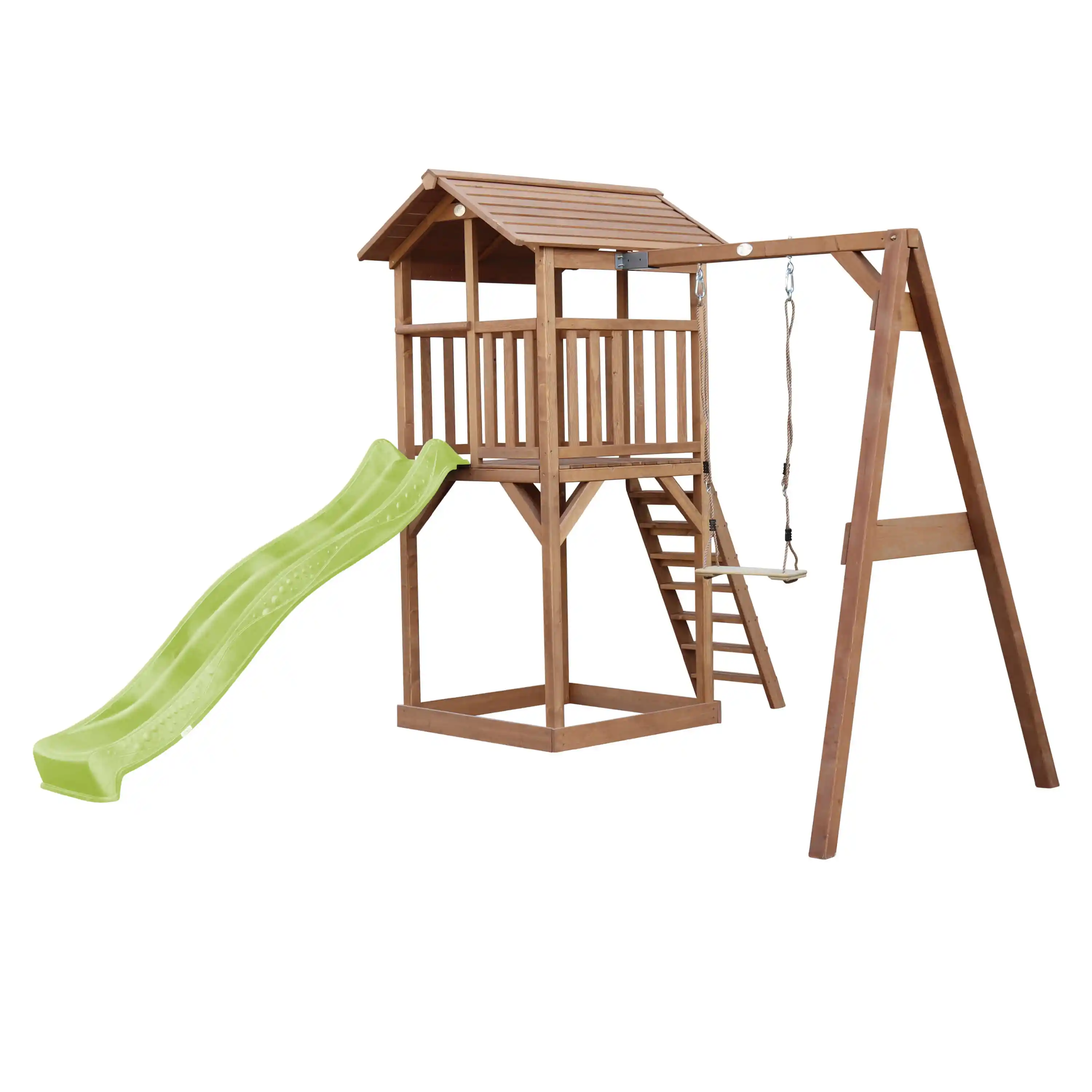 AXI Beach Tower Speeltoren met Enkele Schommel Bruin - Limoen groene Glijbaan