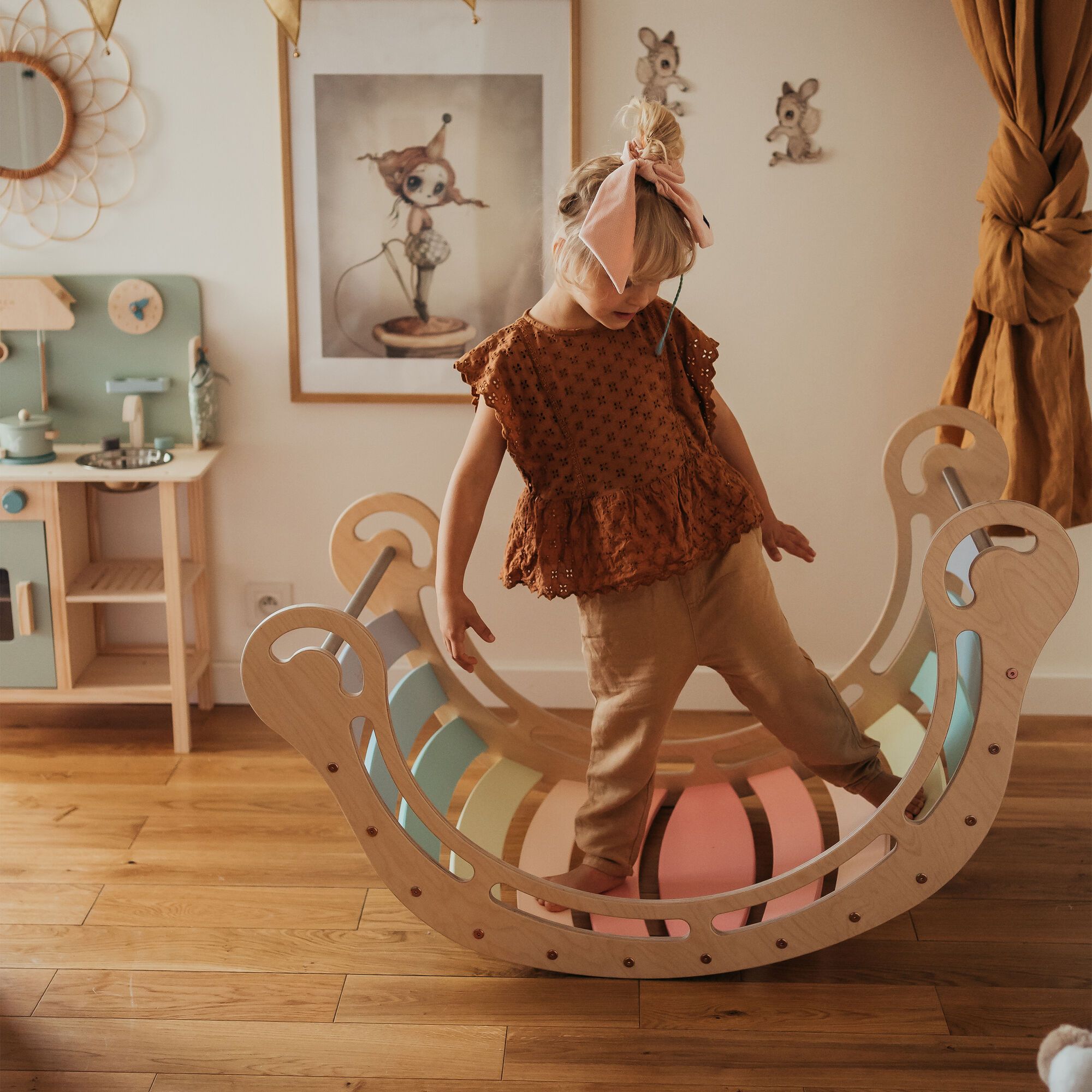 KateHaa Wooden XXL Rocker with Climbing Wall - Pastel