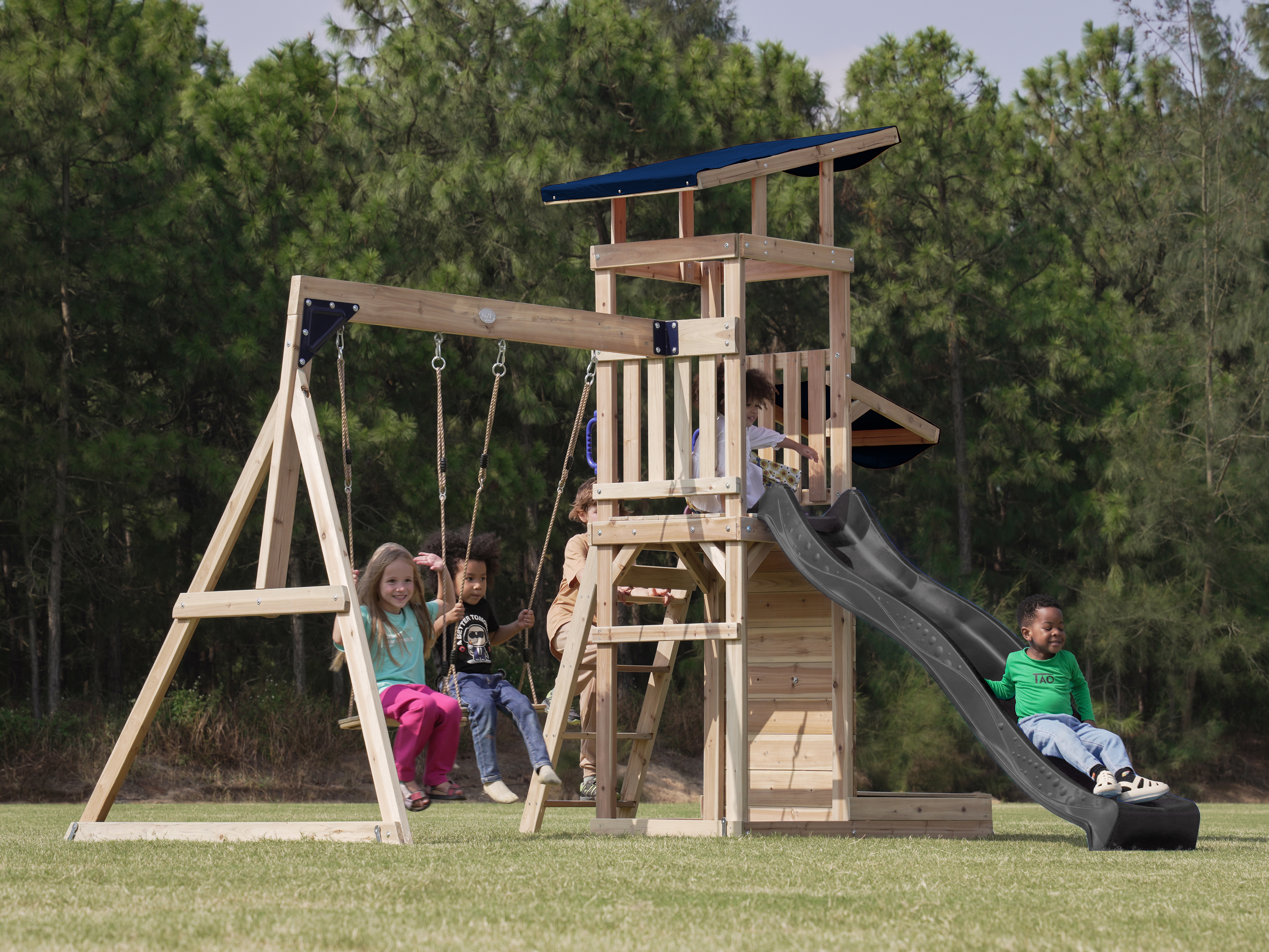 AXI Malik Climbing Frame with Double Swing Set - Grey Slide