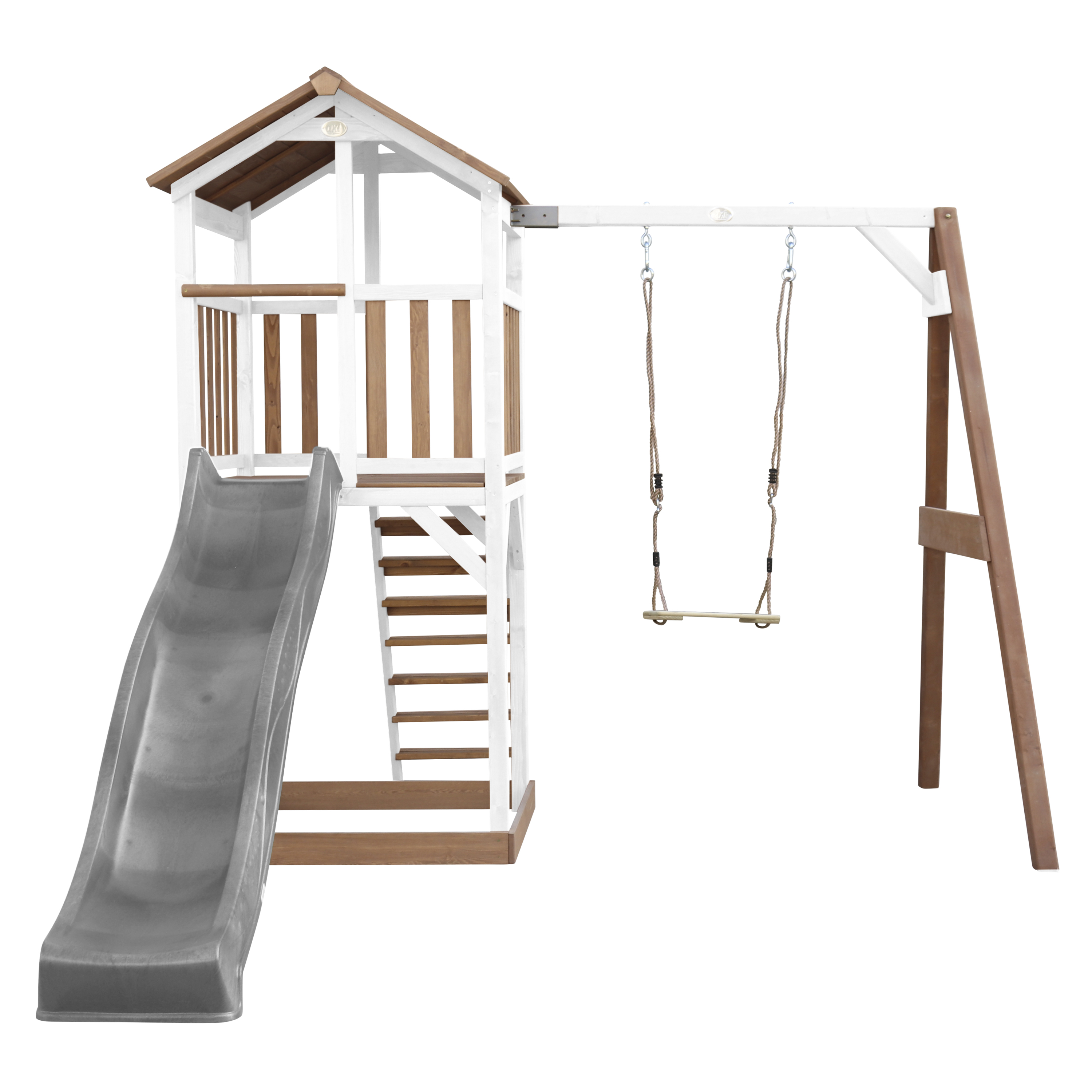 AXI Beach Tower with Single Swing Set Brown/White - Grey Slide