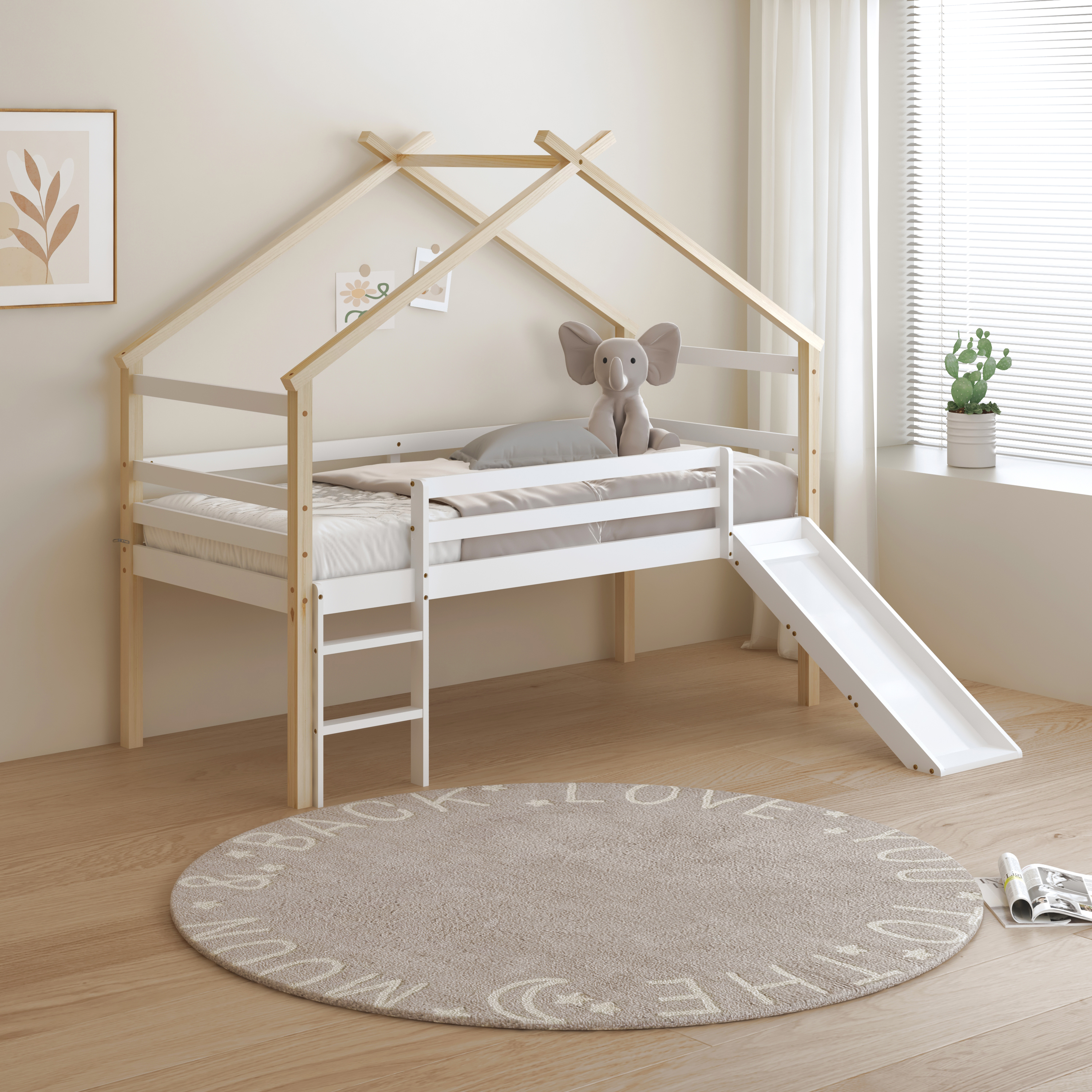 Sunny River Mid Sleeper with Slide Brown/White – Without Mattress-8720365068942 Sunny River Mid Sleeper with Slide Brown/White – Without Mattress