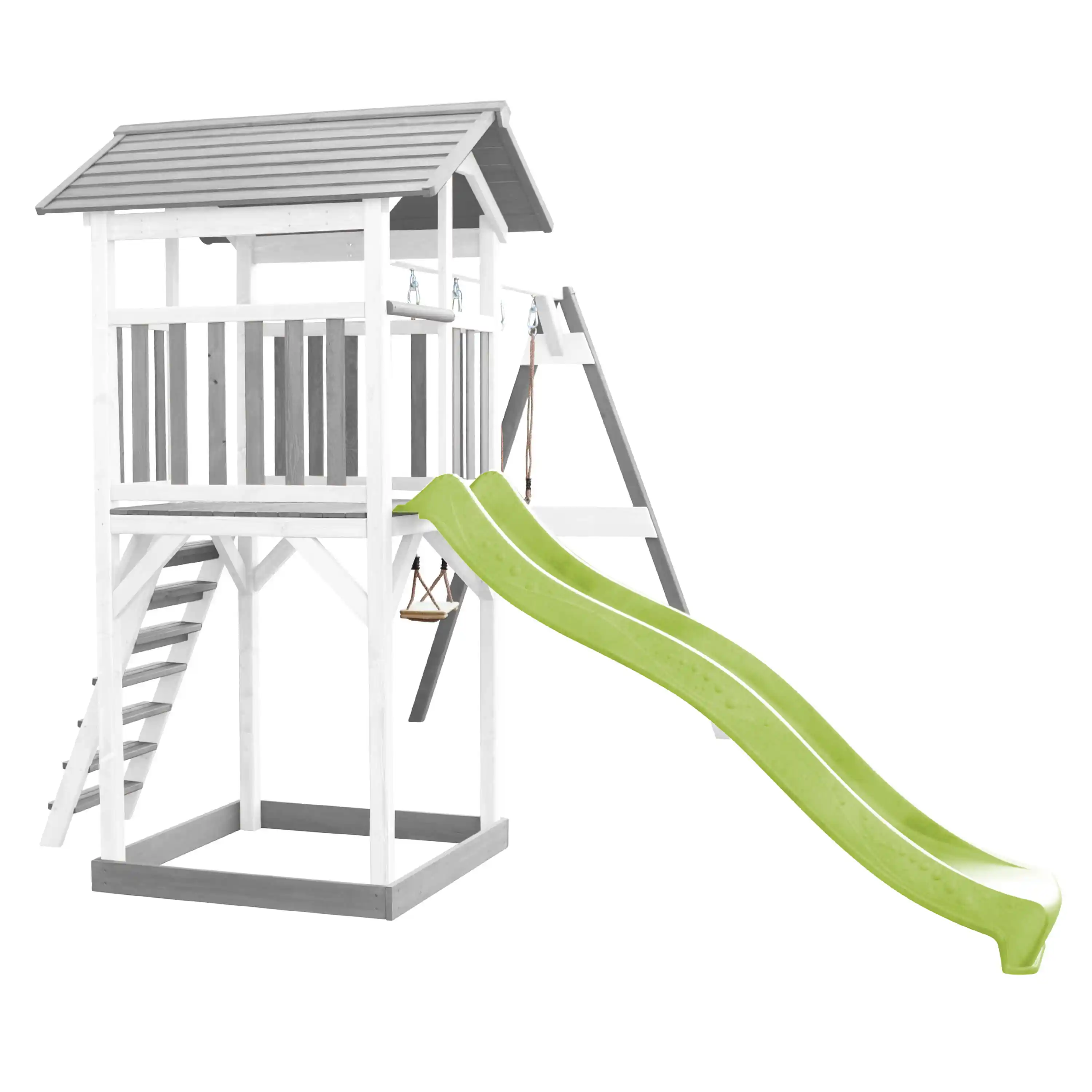 AXI Beach Tower with Double Swing Set GreyWhite - Lime Green Slide