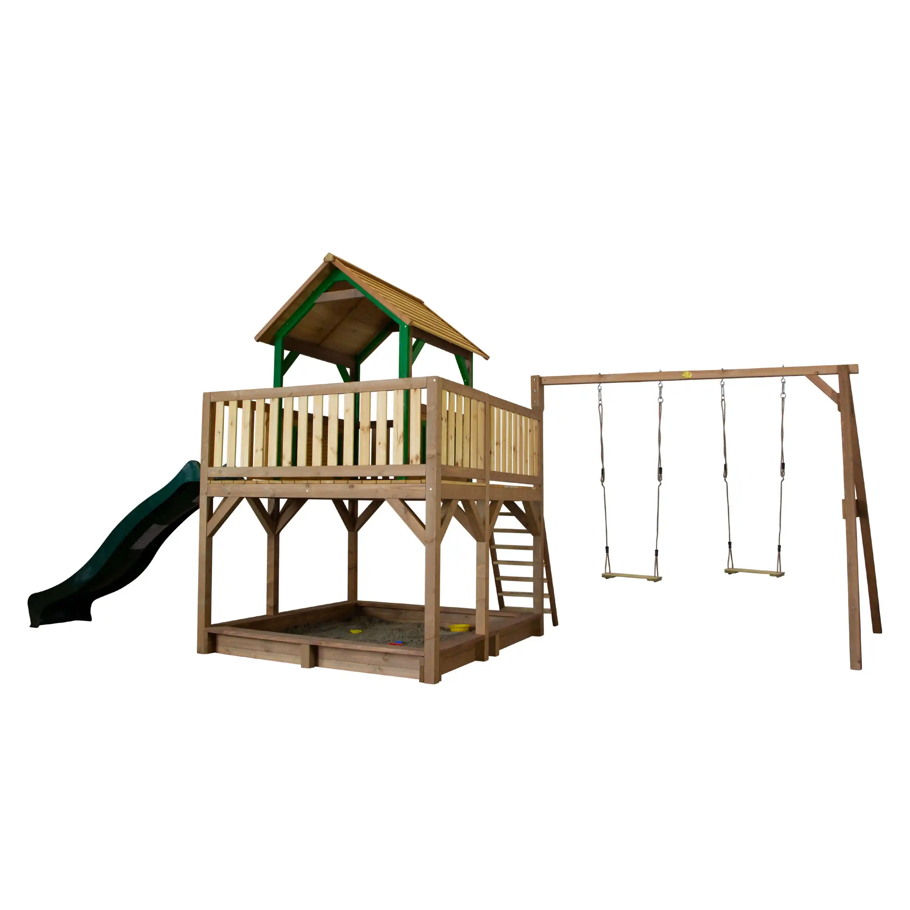 AXI Atka Play Tower with Double Swing Set Brown/Green - Green Slide