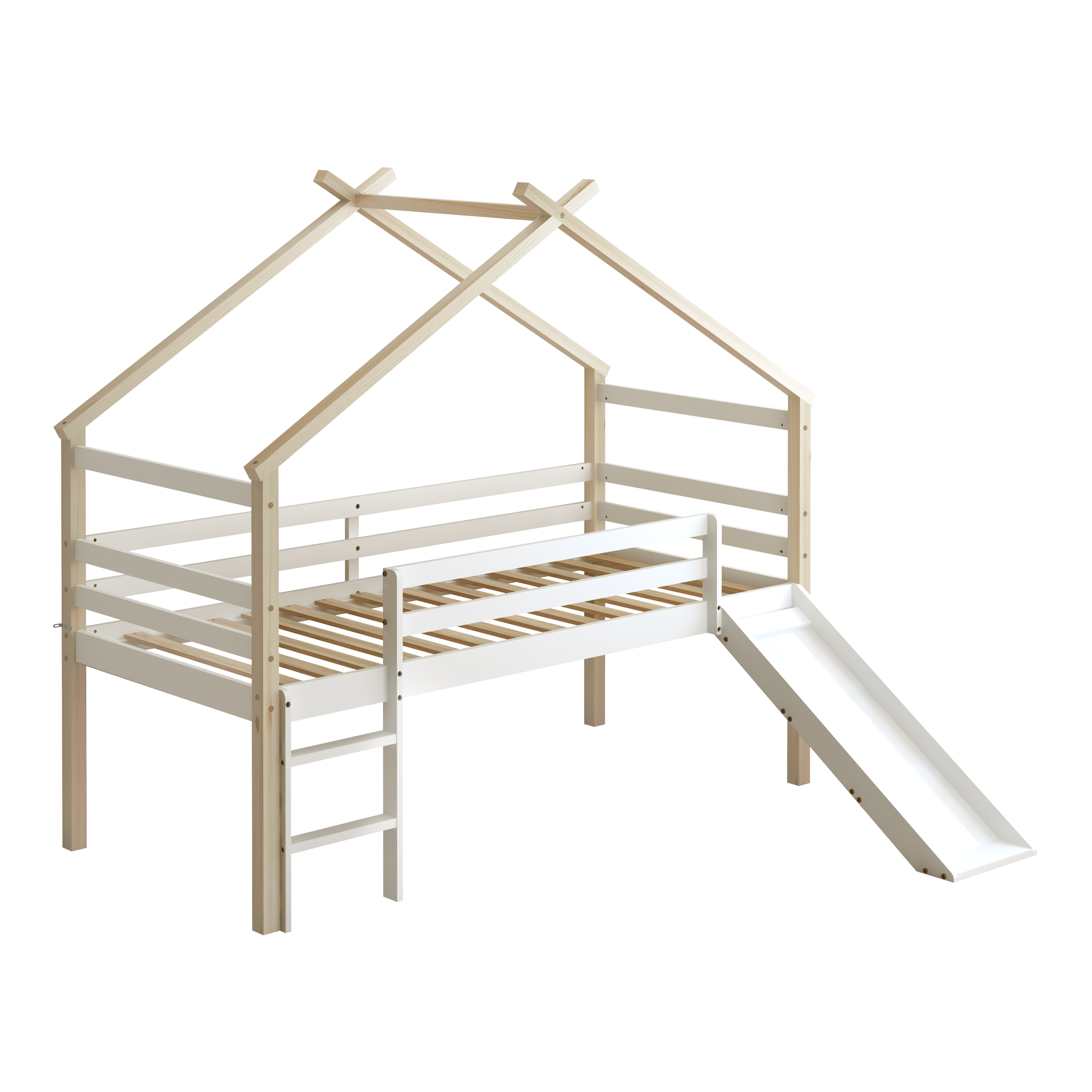 Sunny River Mid Sleeper with Slide Brown/White – With Mattress