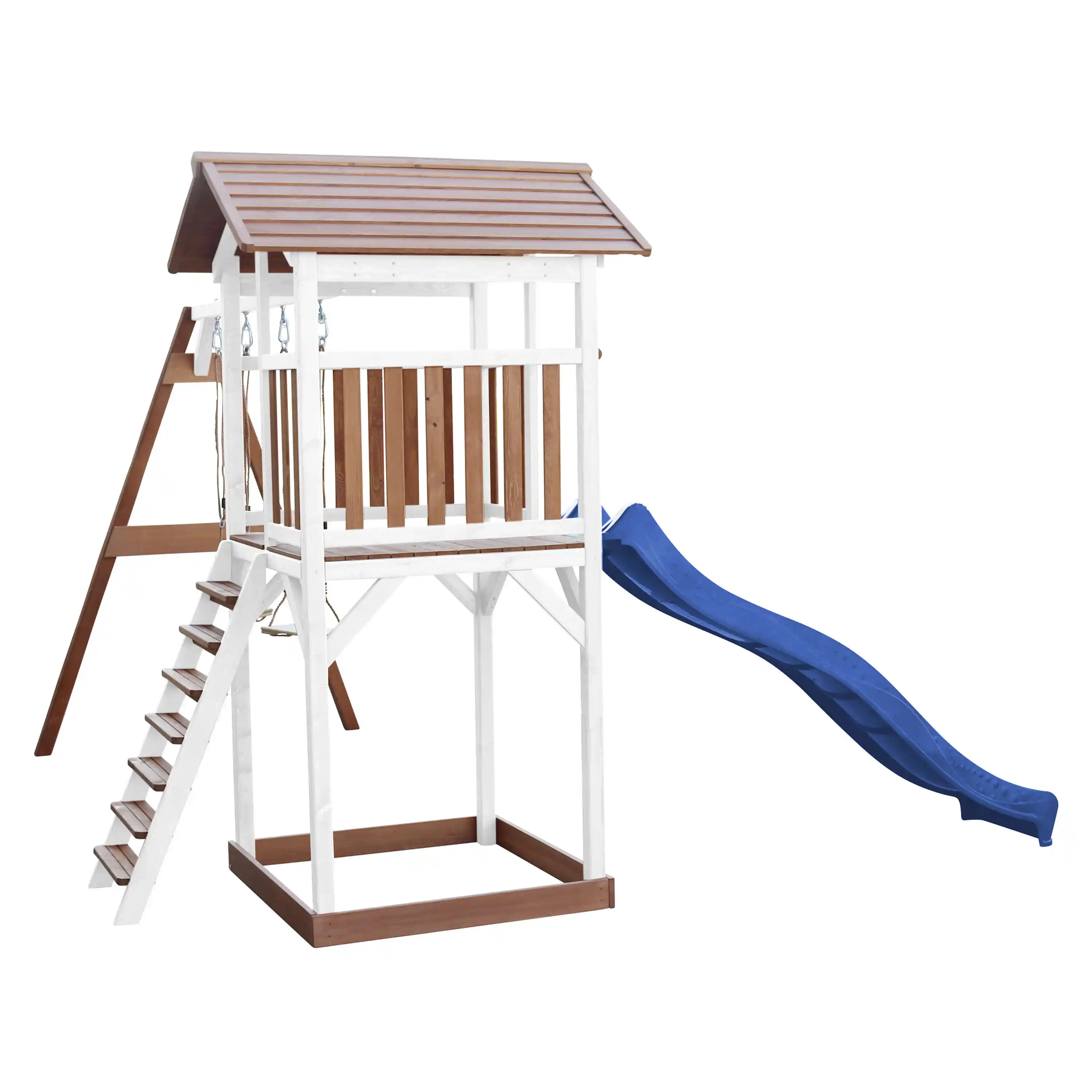 AXI Beach Tower with Double Swing Set Brown/White - Blue Slide